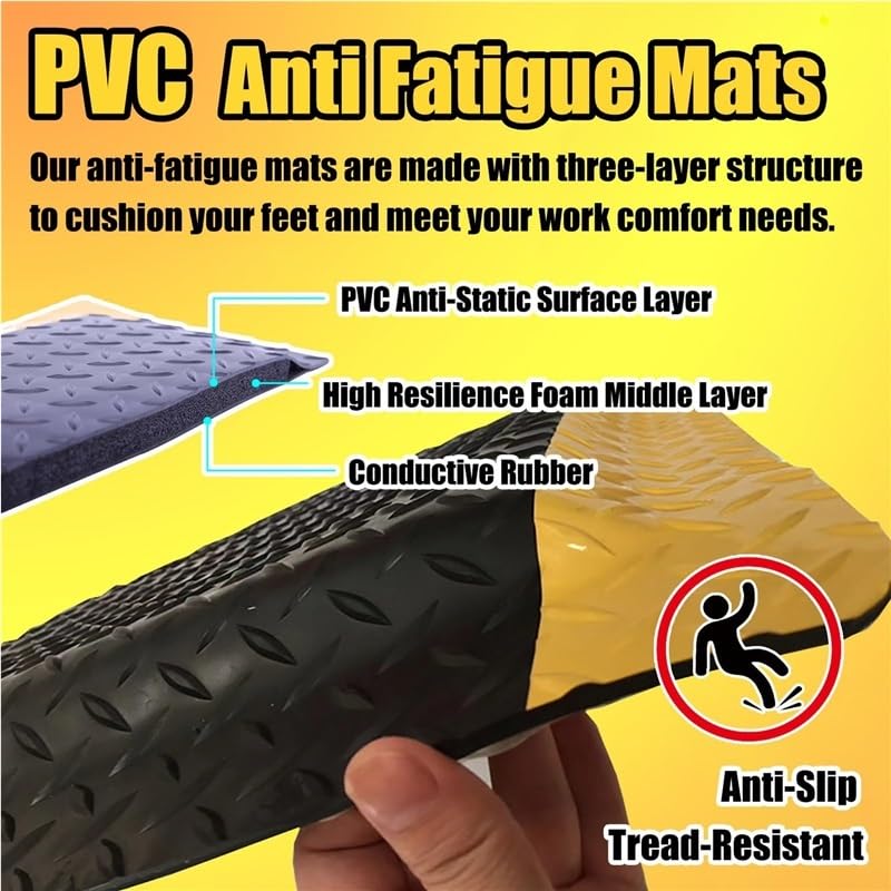 Anti Fatigue Mats Industrial 2/2.5/3 CM Thick Ergonomic Standing Floor Mat for Standing Heavy Duty Commercial Diamond Plate Border Safety Mat Support for Leg Pain