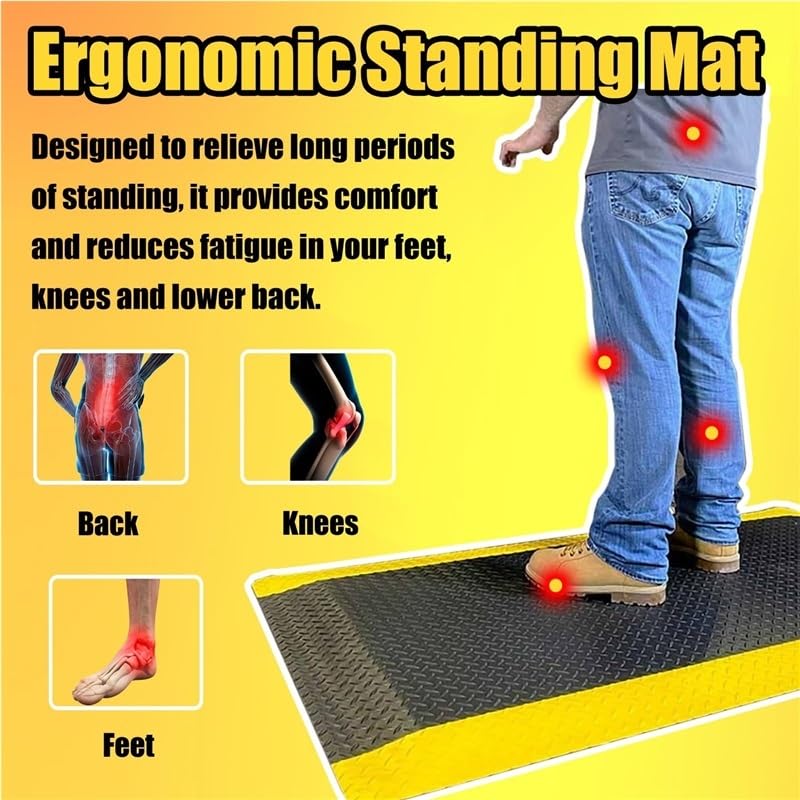 Anti Fatigue Mats Industrial 2/2.5/3 CM Thick Ergonomic Standing Floor Mat for Standing Heavy Duty Commercial Diamond Plate Border Safety Mat Support for Leg Pain