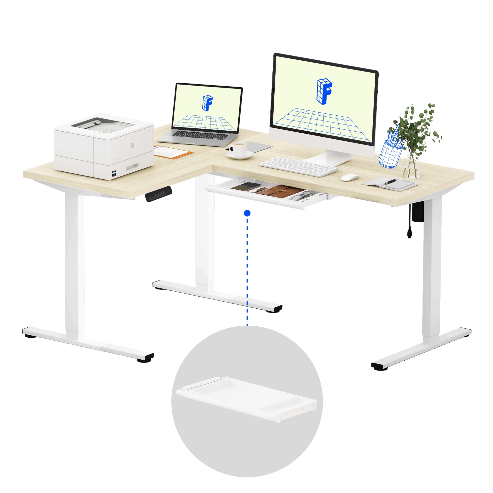 FLEXISPOT L-Shaped Height-Adjustable Corner Standing Desk