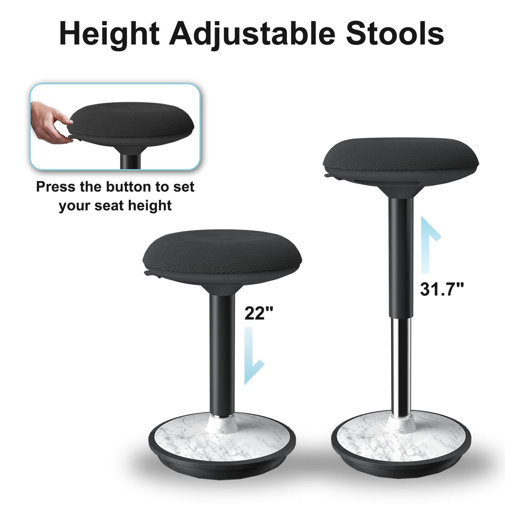 ERGO COLLECT Adult Wobble Stool - Anti-Fatigue Standing Desk Stool with 360° Rocking Non-Slip Curved Base, Height Adjustable 22-32 Inch Standing Chair for Home & Office,Faux Marble