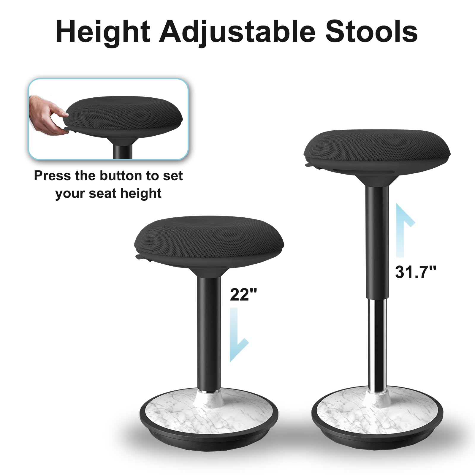 ERGO COLLECT Adult Wobble Stool - Anti-Fatigue Standing Desk Stool with 360° Rocking Non-Slip Curved Base, Height Adjustable 22-32 Inch Standing Chair for Home & Office,Faux Marble