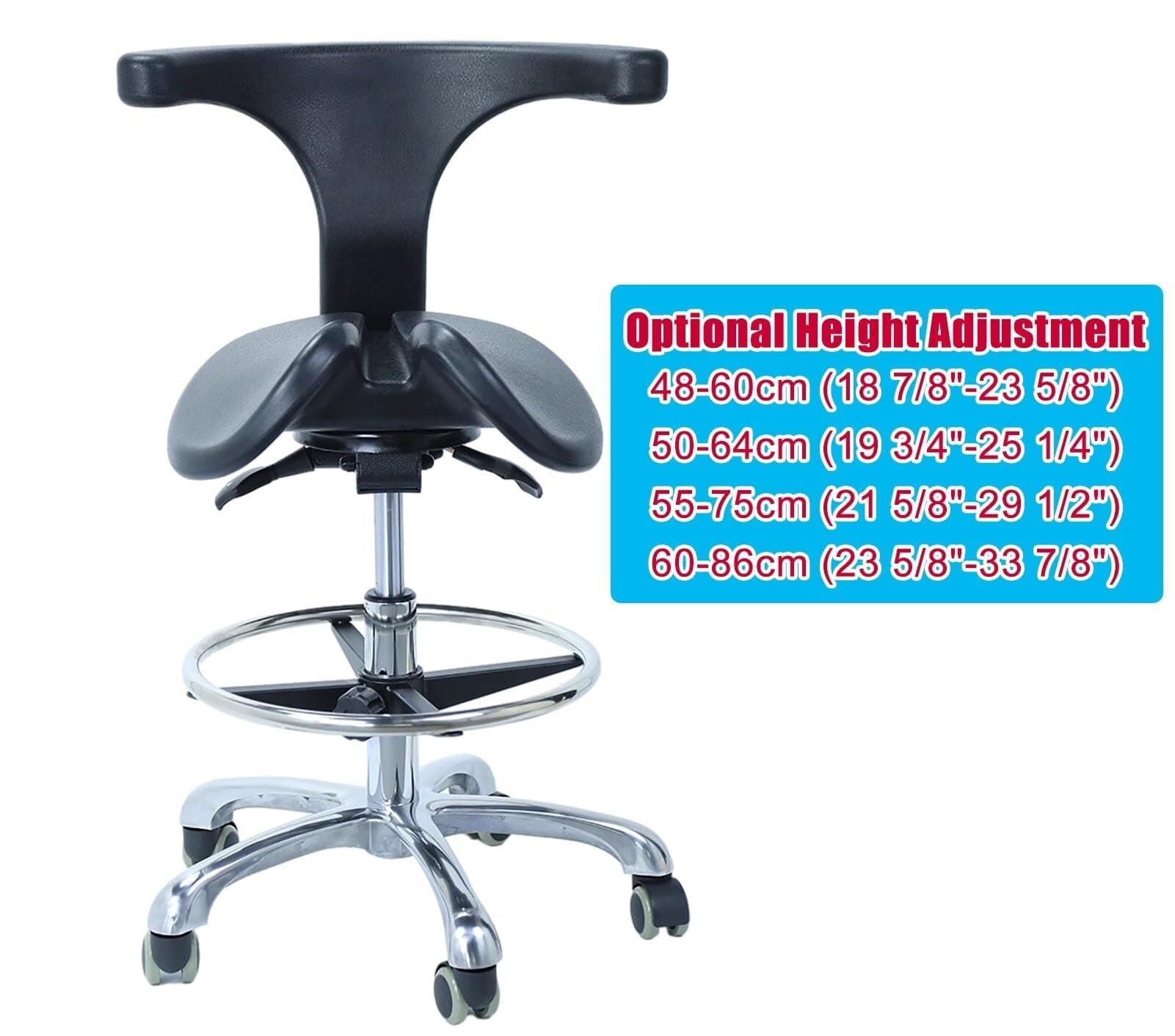JAVPTAV Ergonomic Saddle Chair with Back Support, Split Seat Dental Rolling Stool for Medical Office and Home Use - Two Tilting Options Available