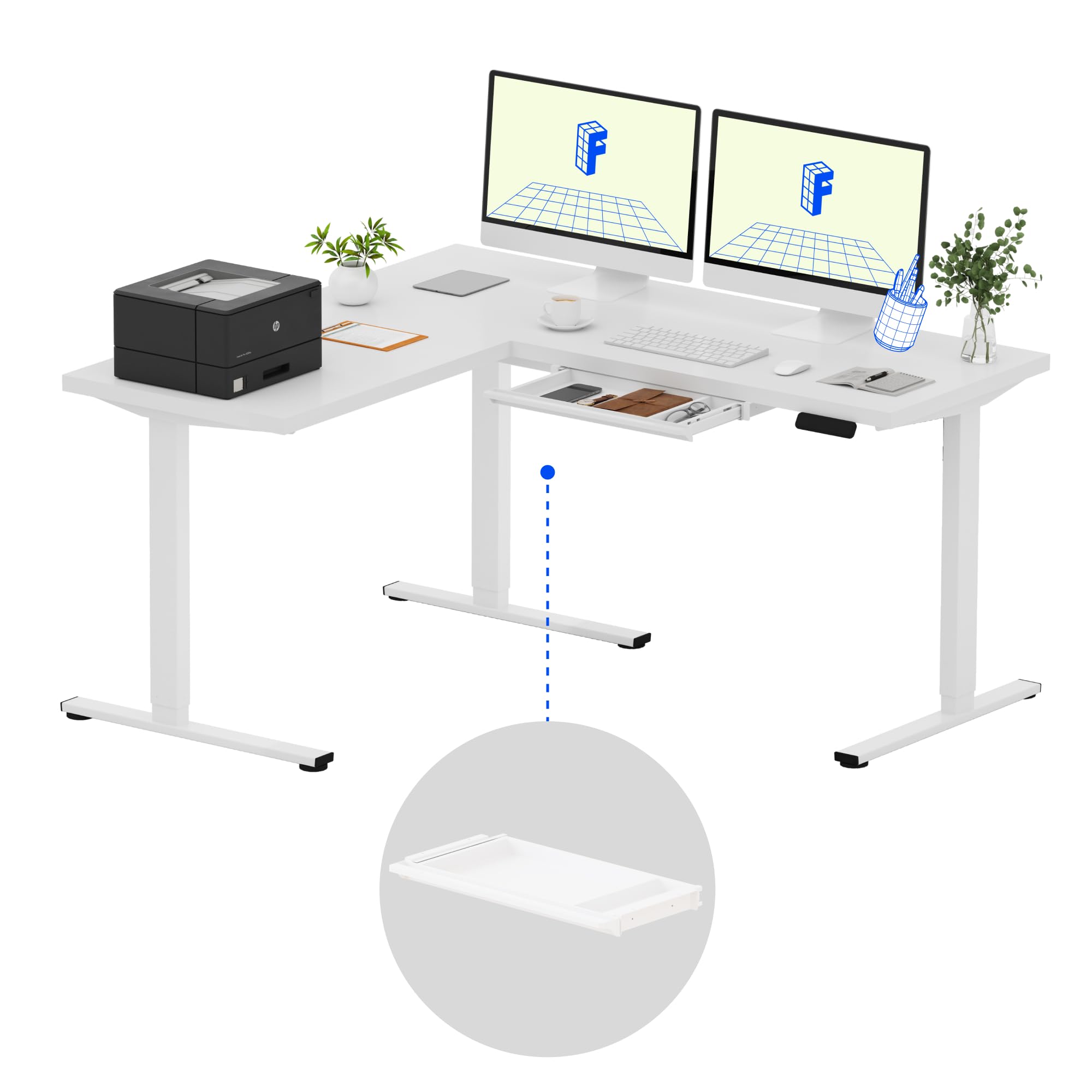 FLEXISPOT L-Shaped Height-Adjustable Corner Standing Desk