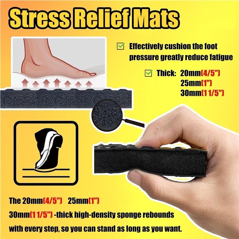 Anti Fatigue Mats Industrial 2/2.5/3 CM Thick Ergonomic Standing Floor Mat for Standing Heavy Duty Commercial Diamond Plate Border Safety Mat Support for Leg Pain