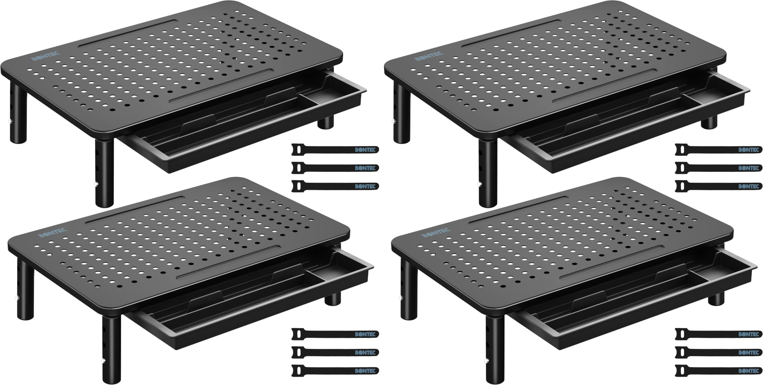 BONTEC 4 Pack Adjustable Monitor Stand Riser with Drawer, Supports 44lbs