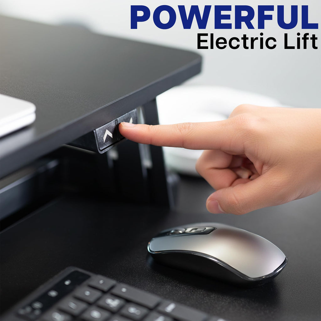 VIVO Electric Motor Desk Converter, Height Adjustable Riser, Sit to Stand Dual Monitor and Laptop Workstation with Wide Keyboard Tray