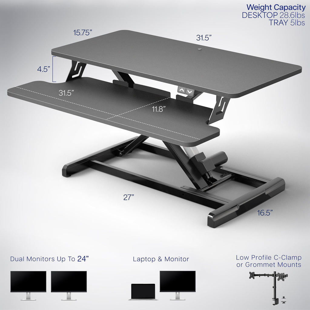 VIVO Electric Motor Desk Converter, Height Adjustable Riser, Sit to Stand Dual Monitor and Laptop Workstation with Wide Keyboard Tray