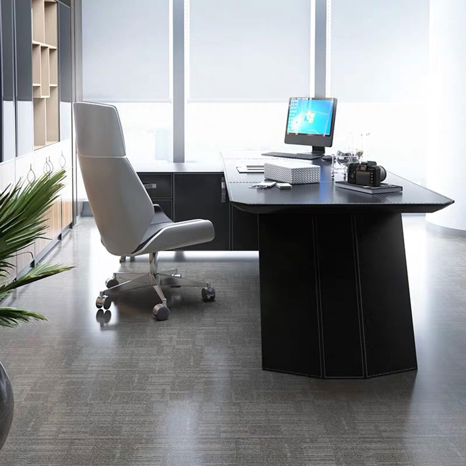 HONGYISHI L Shaped Desk with Drawer Cabinet, Executive Computer Desk L-Shaped Computer Desk Home Office Furniture Black