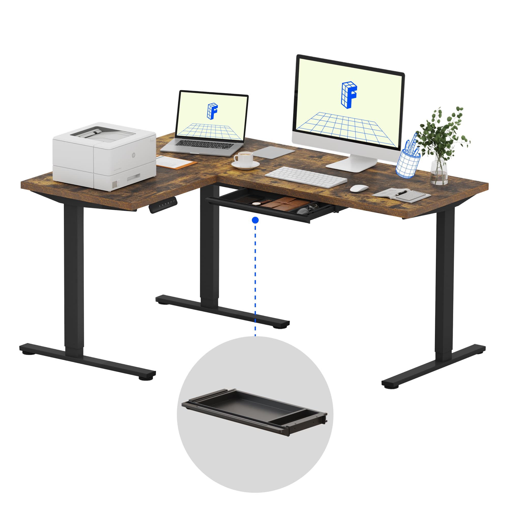FLEXISPOT L-Shaped Height-Adjustable Corner Standing Desk