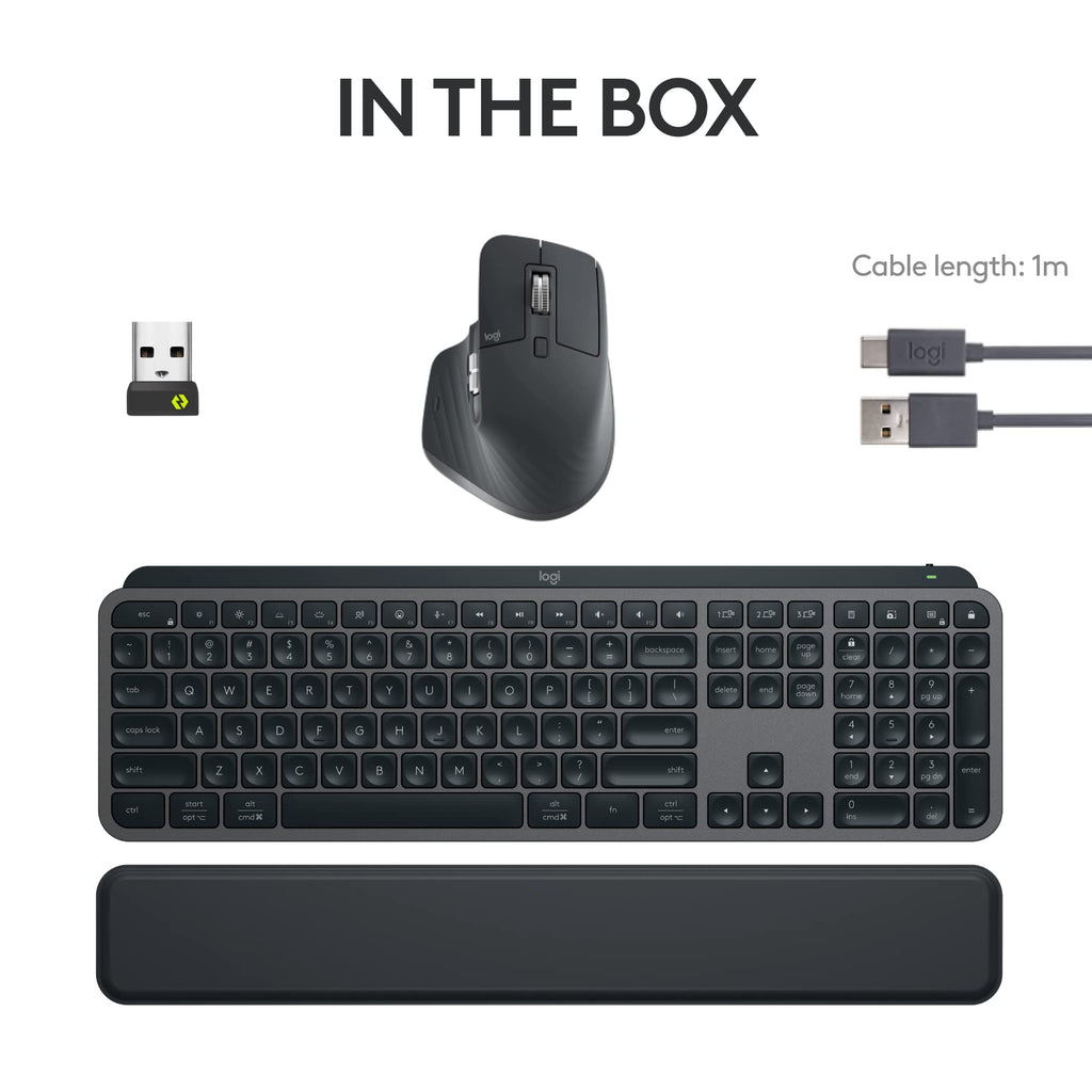 Logitech MX Keys S Combo - Performance Wireless Keyboard and Mouse with Palm Rest, Customizable Illumination, Fast Scrolling, Bluetooth, USB C, for Windows, Linux, Chrome, Mac, Pack of 4