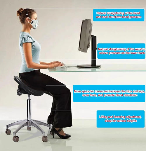 JAVPTAV Ergonomic Saddle Chair with Back Support, Split Seat Dental Rolling Stool for Medical Office and Home Use - Two Tilting Options Available