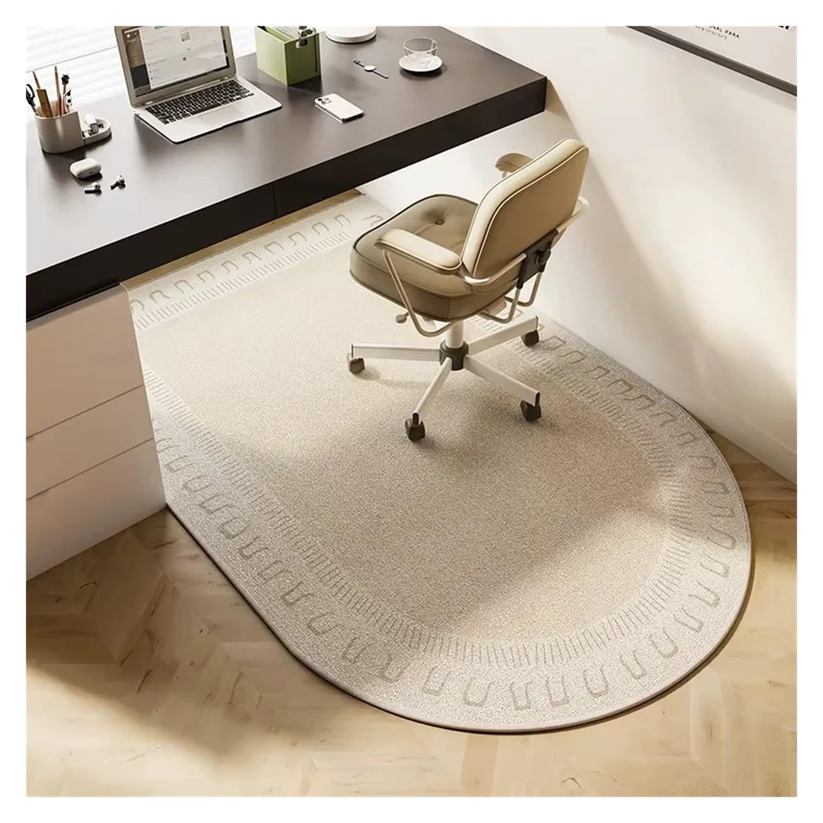 Non-Slip Beige Striped Office Chair Floor Mat Rug