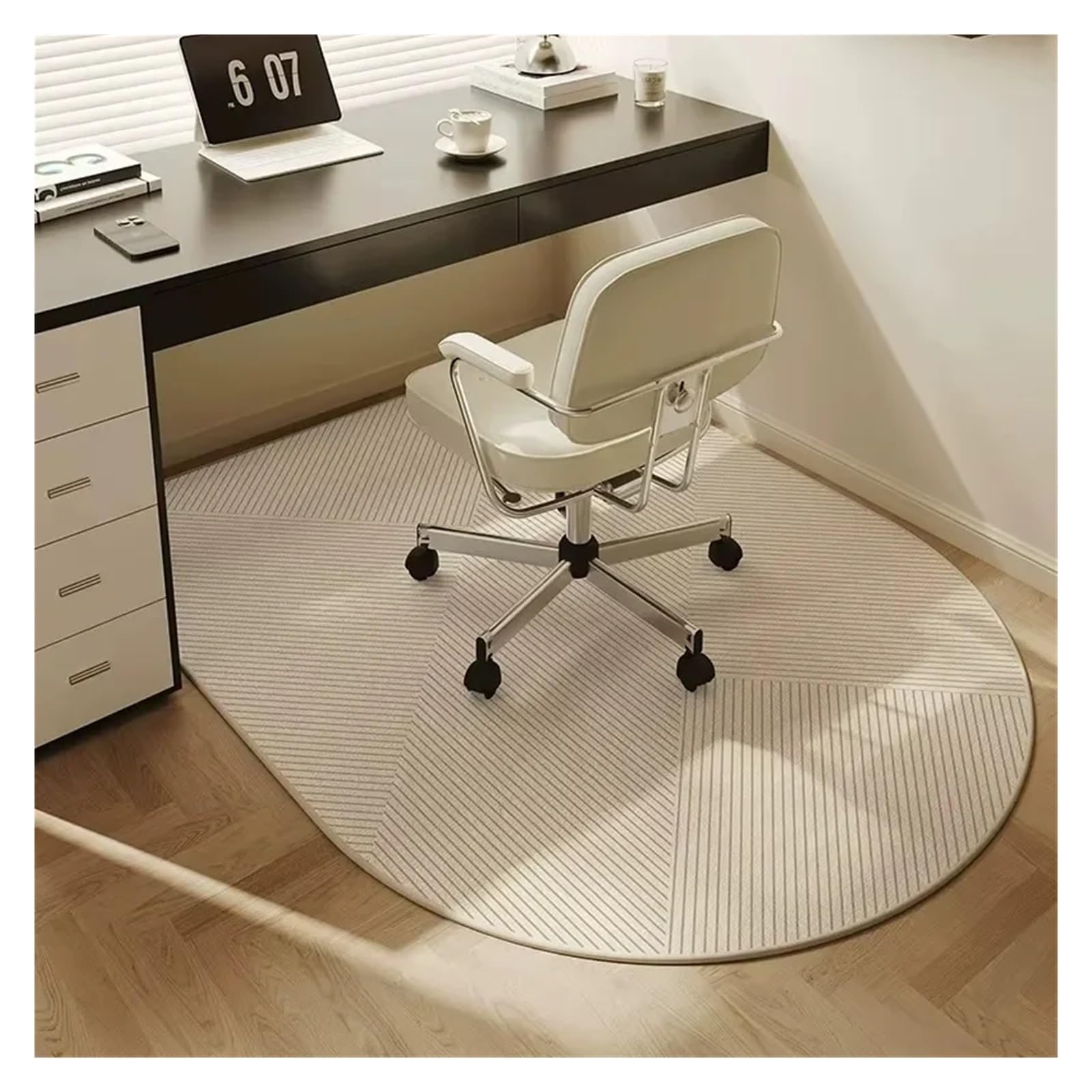 Non-Slip Beige Striped Office Chair Floor Mat Rug