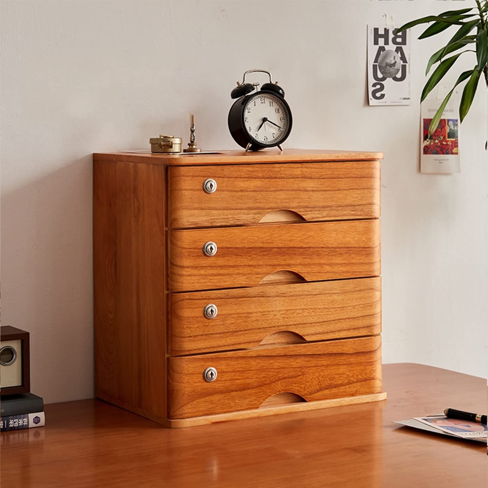 ZGLINMZ Lockable Wooden Desktop File Storage Cabinet