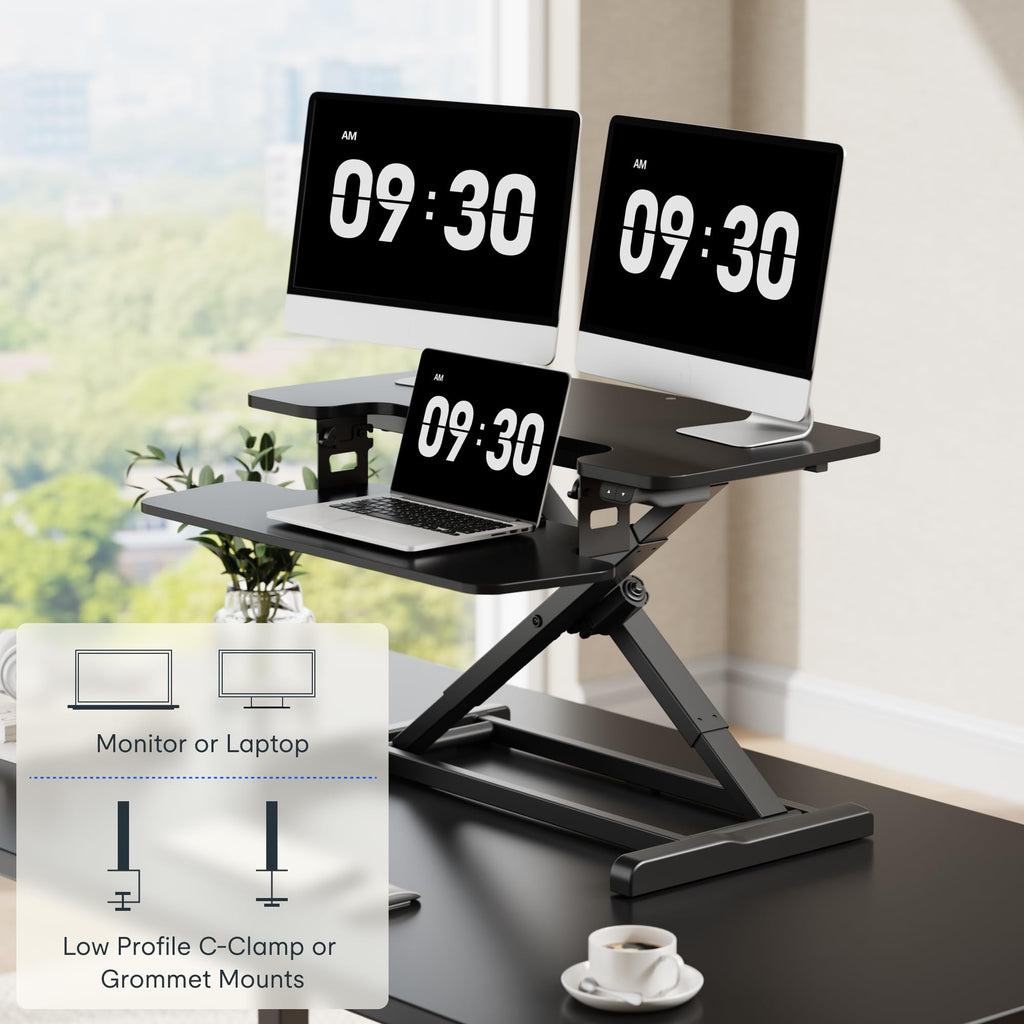 FLEXISPOT Electric Standing Desk Converter, Motorized Sit to Stand Desk Riser, Height Adjustable Desktop Monitor and Laptop Workstation with Wide Keyboard Tray