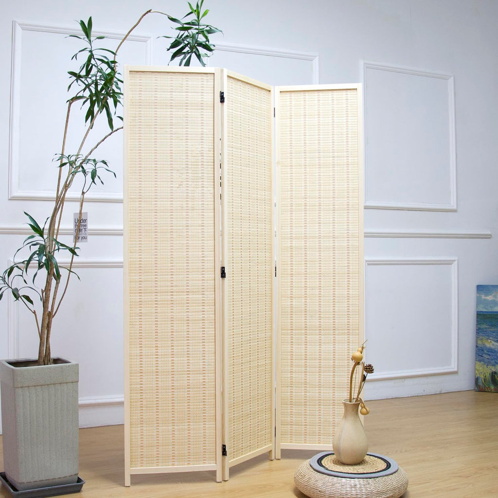 Furnnylane Panel Room Divider and Folding Screen, Bamboo Room Separator
