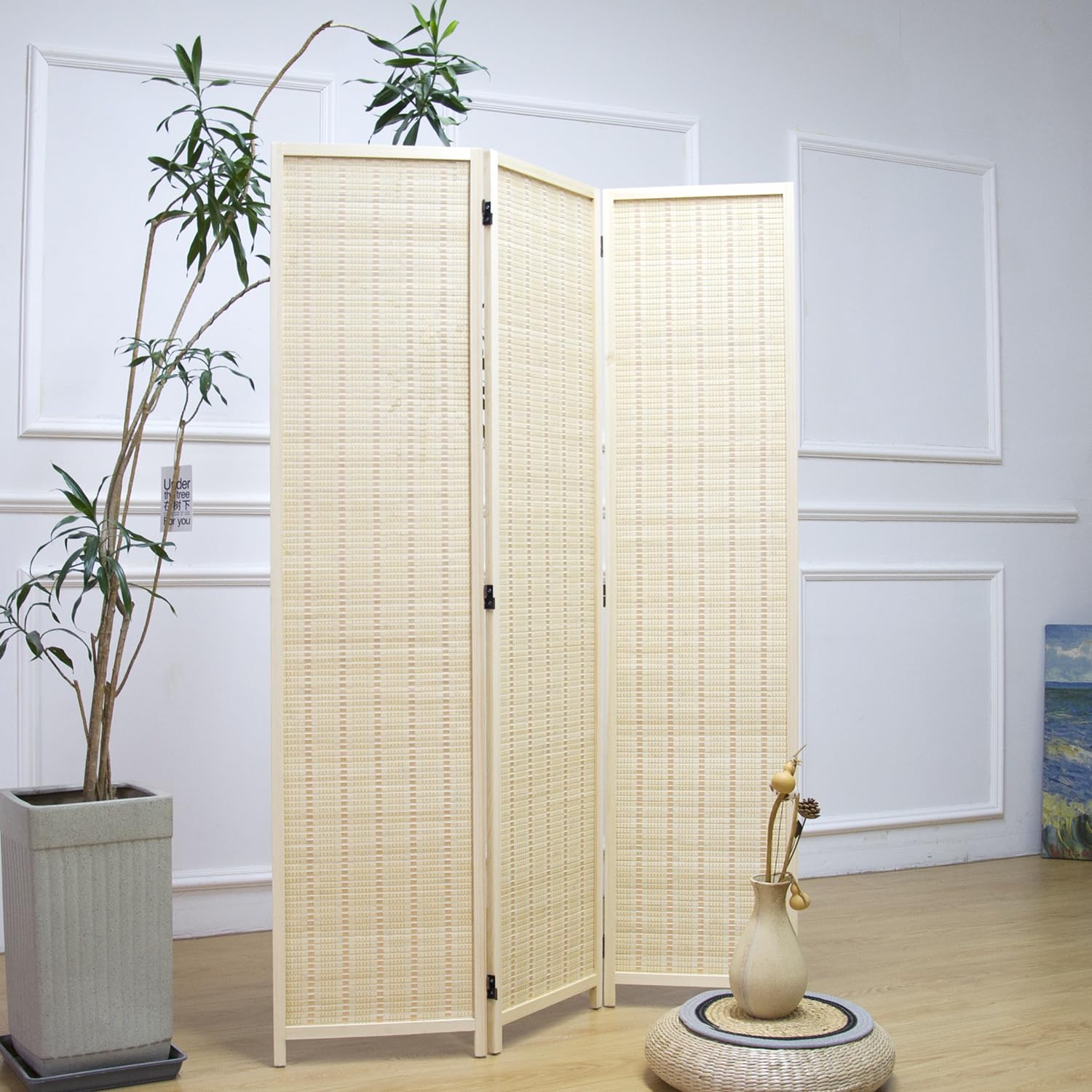 Furnnylane Panel Room Divider and Folding Screen, Bamboo Room Separator