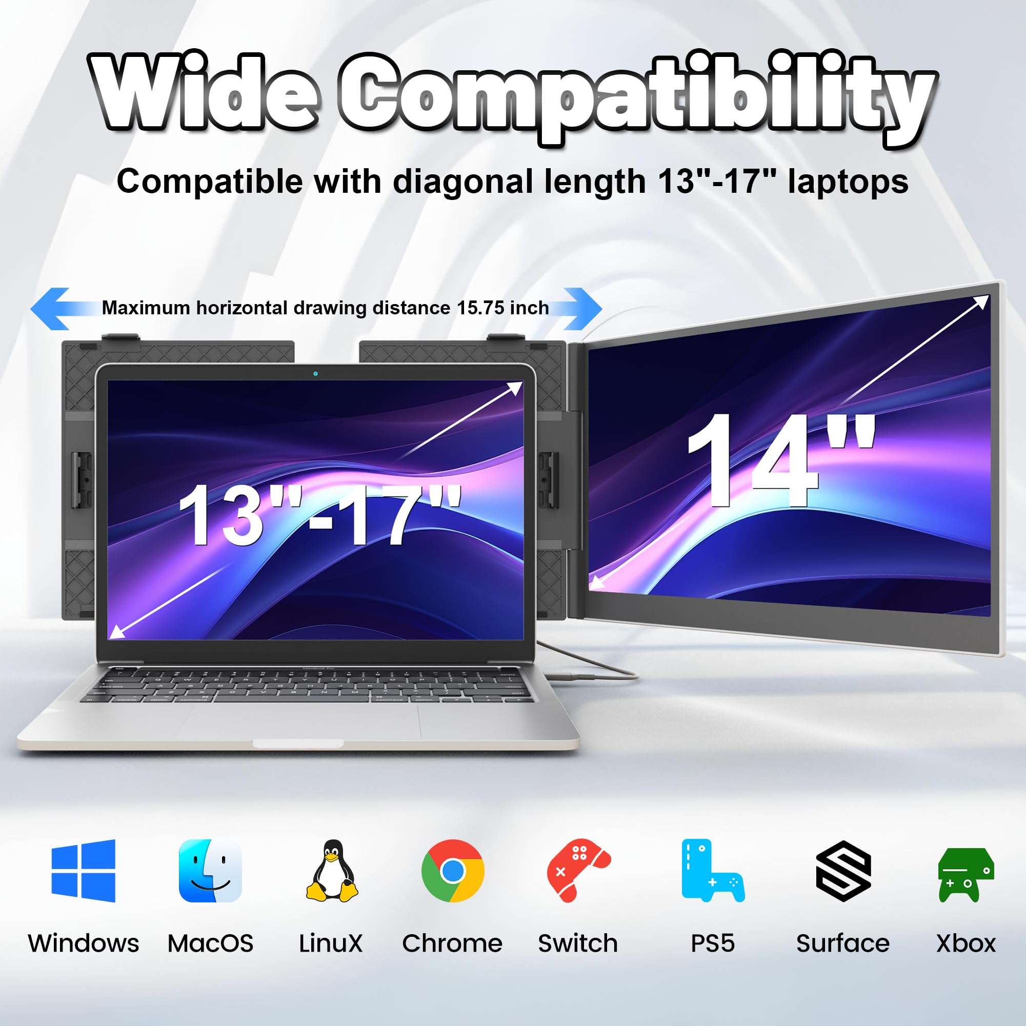 domyfan Laptop Screen Extender, FHD 1080P IPS Dual Laptop Monitor Extender