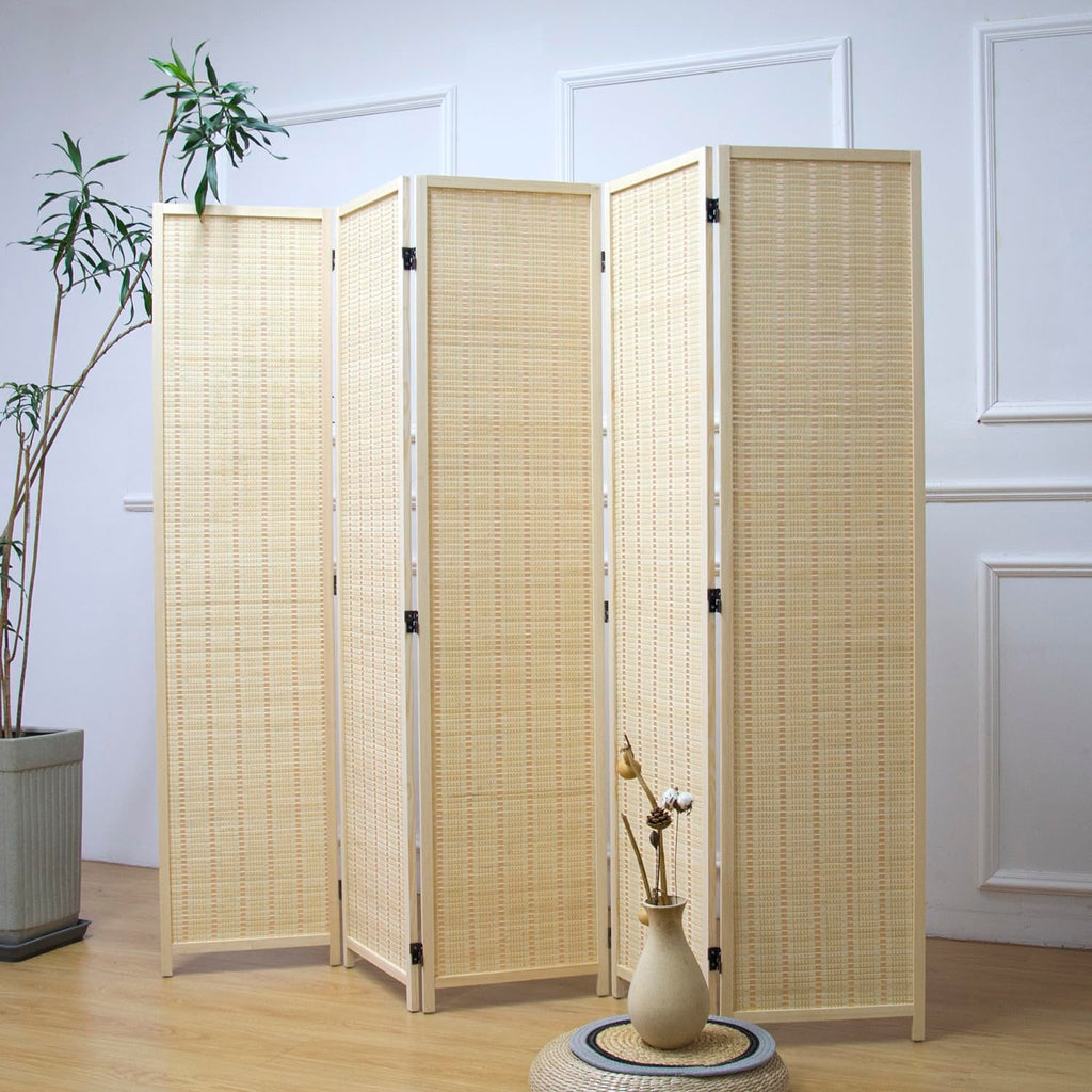 Furnnylane Panel Room Divider and Folding Screen, Bamboo Room Separator