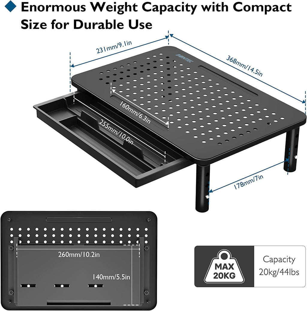 BONTEC 4 Pack Adjustable Monitor Stand Riser with Drawer, Supports 44lbs