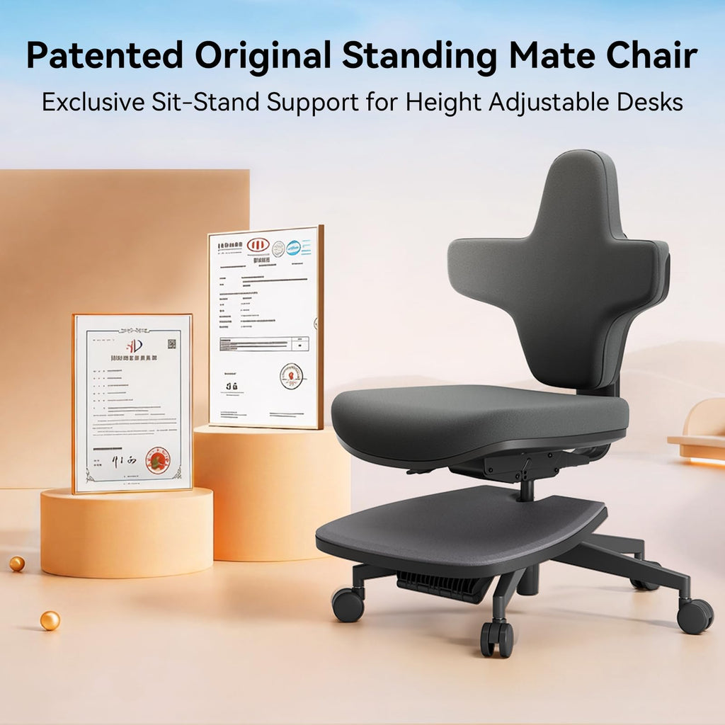Newtral Standing Desk Chair, 6-in-1 Ergonomic Standing Mate Chair, Adjustable Sit Stand Lean Perch Saddle Stool with Flip Backrest, Dynamic Posture Support & Built-in Anti-Fatigue Design, MT-M-DG