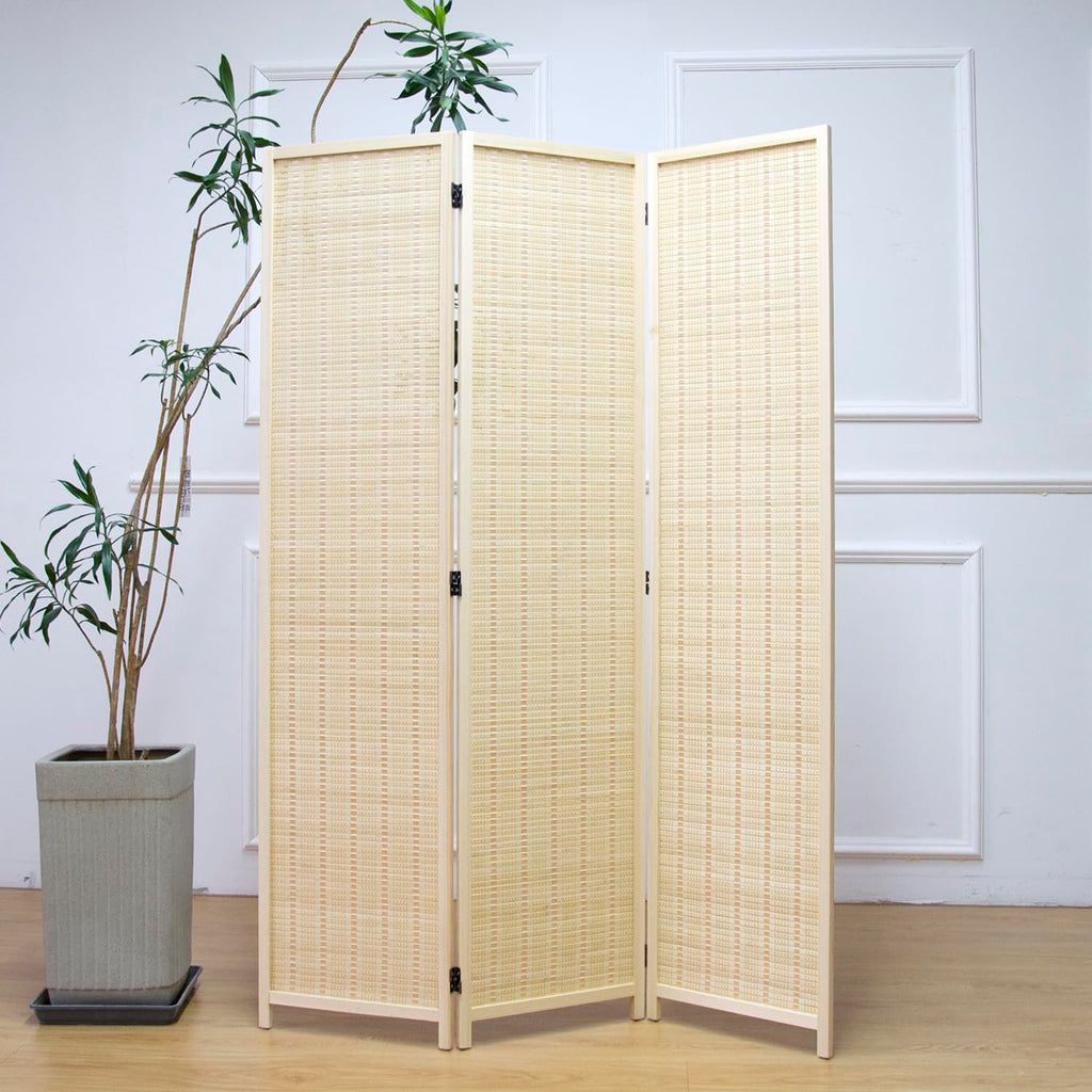 Furnnylane Panel Room Divider and Folding Screen, Bamboo Room Separator