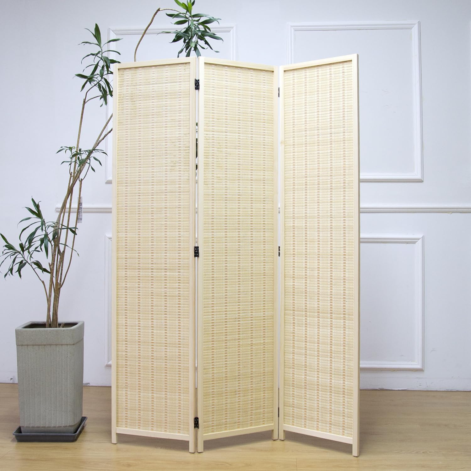 Furnnylane Panel Room Divider and Folding Screen, Bamboo Room Separator
