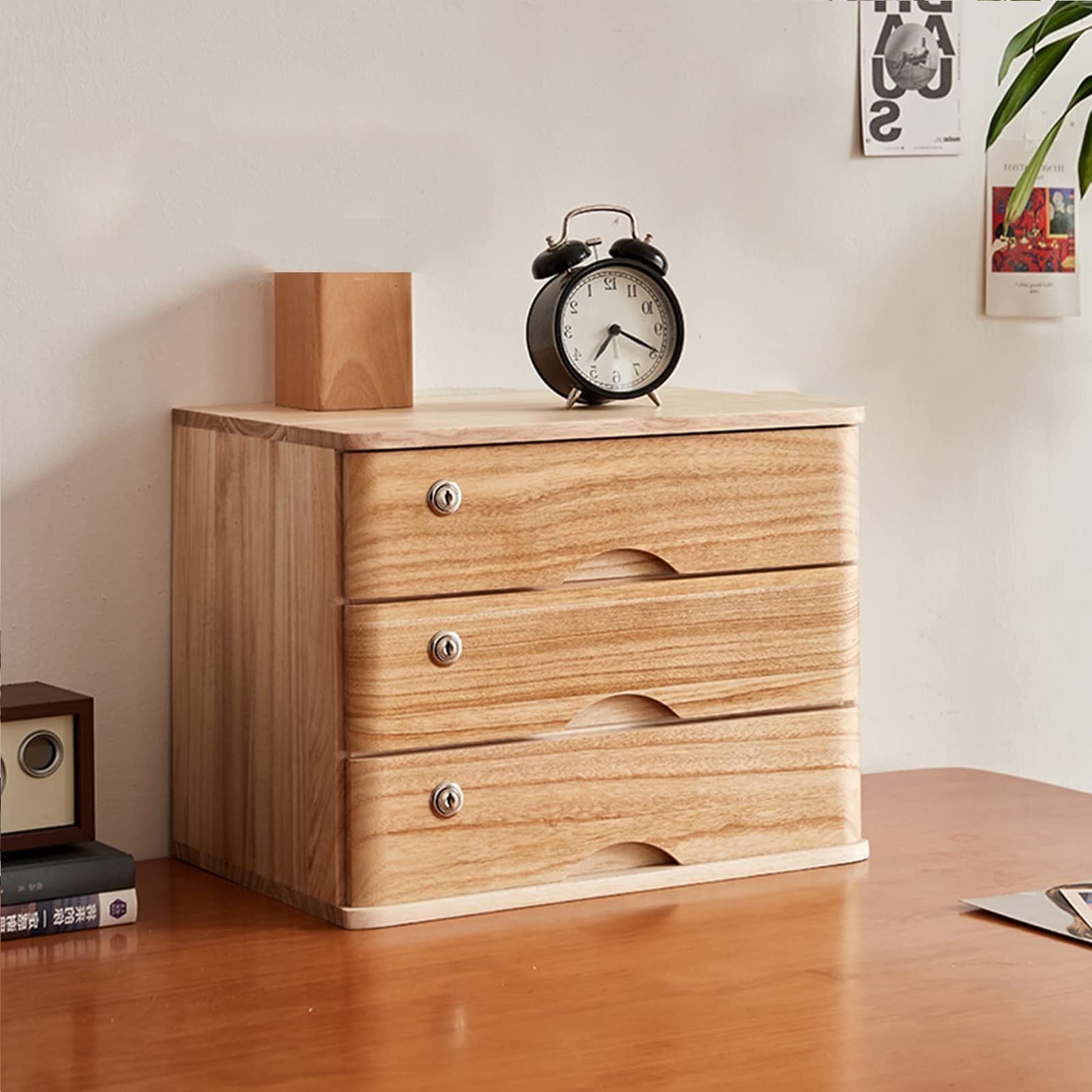 ZGLINMZ Lockable Wooden Desktop File Storage Cabinet