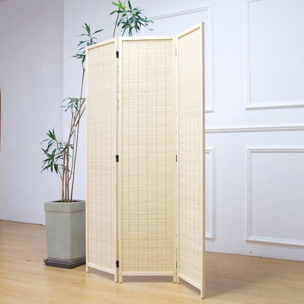 Furnnylane Panel Room Divider and Folding Screen, Bamboo Room Separator