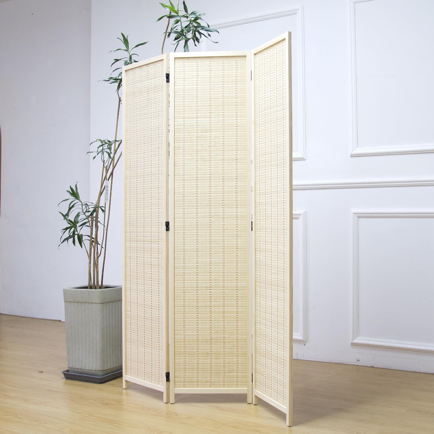Furnnylane Panel Room Divider and Folding Screen, Bamboo Room Separator
