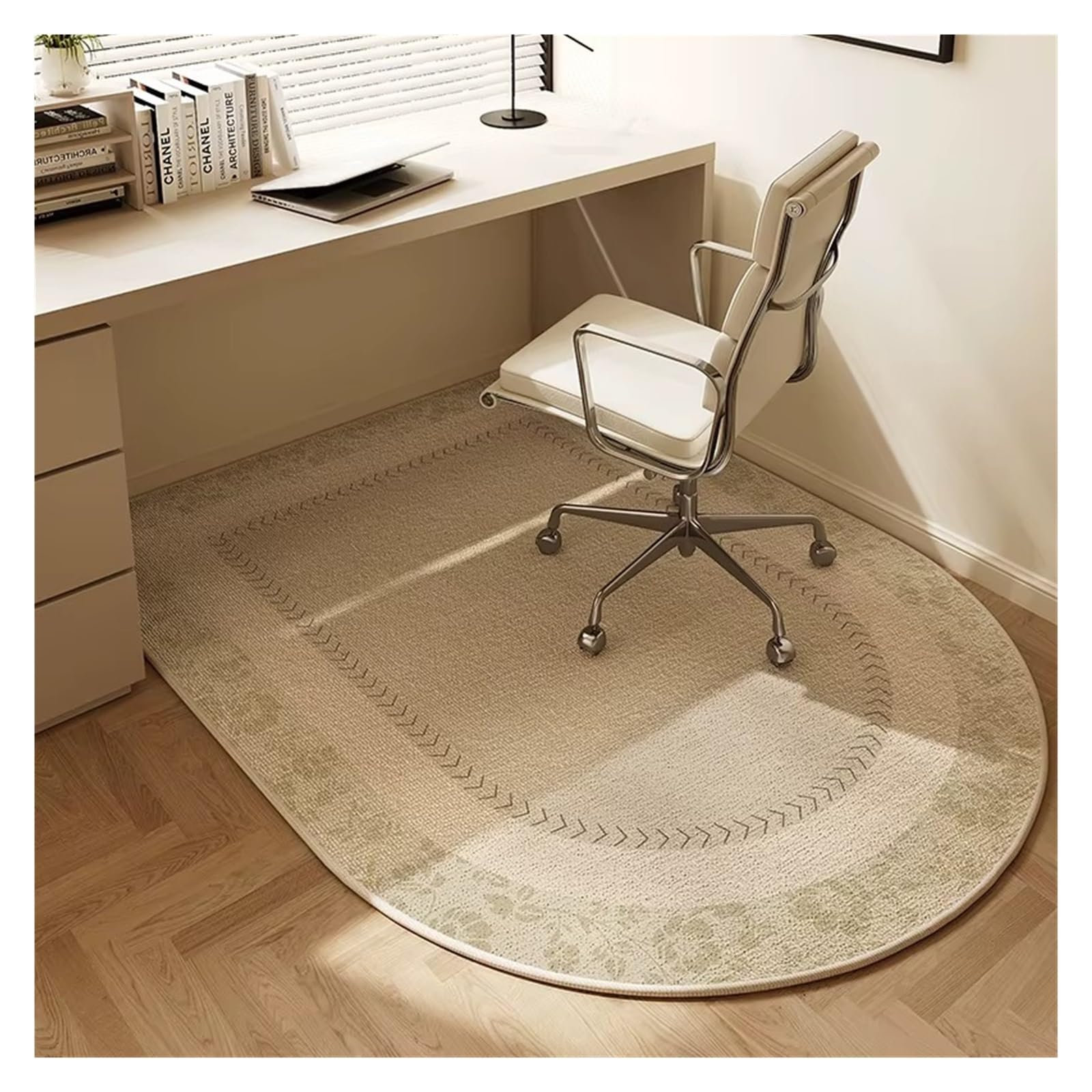Non-Slip Beige Striped Office Chair Floor Mat Rug