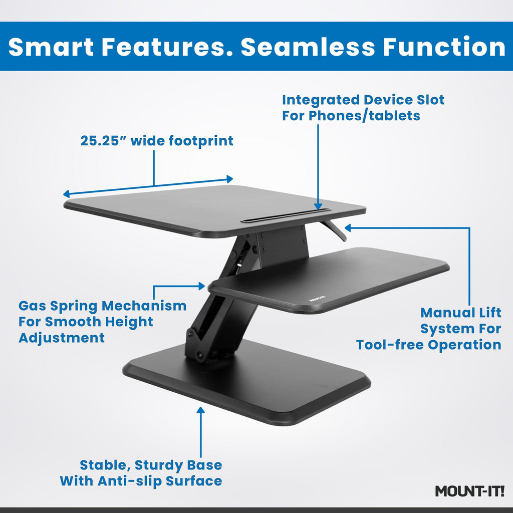 Mount-It! Standing Desk Converter - Height Adjustable Stand Up Desk with Gas Spring Riser -