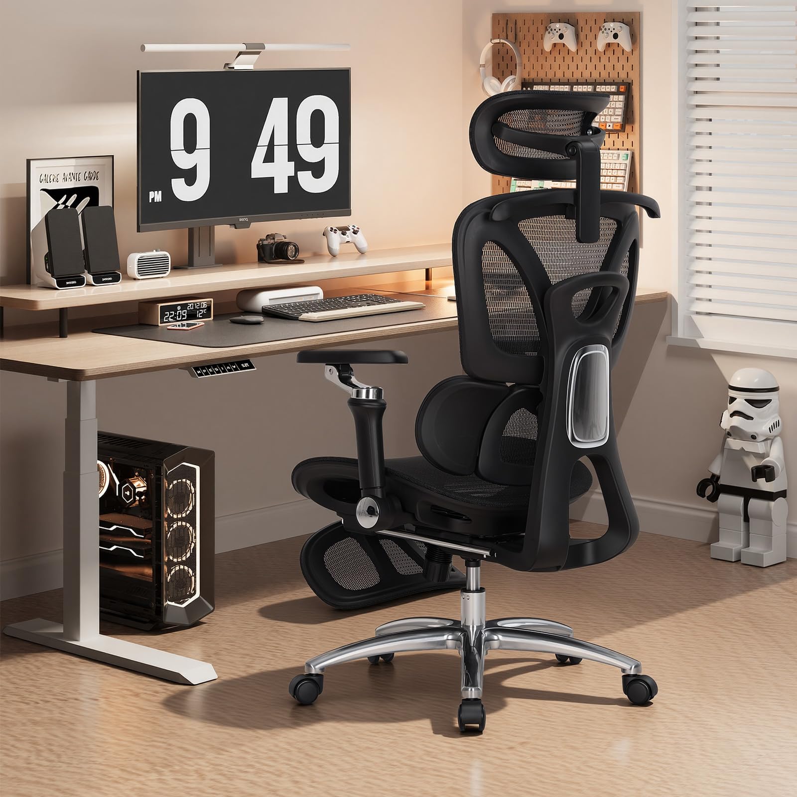 MALOL Ergonomic Office Chair, 400lbs High Back Mesh Desk Chair with 6D Armrests, 3D Headrest, Adjustable Lumbar Support, Seat Depth Adjustment, Tilt Lock, Metal Base & PU Wheels