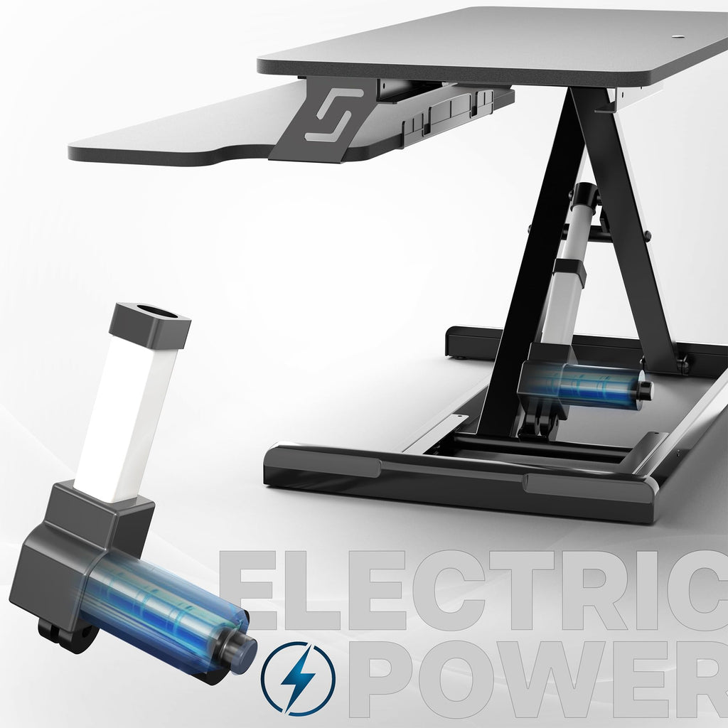 VIVO Electric Motor Desk Converter, Height Adjustable Riser, Sit to Stand Dual Monitor and Laptop Workstation with Wide Keyboard Tray