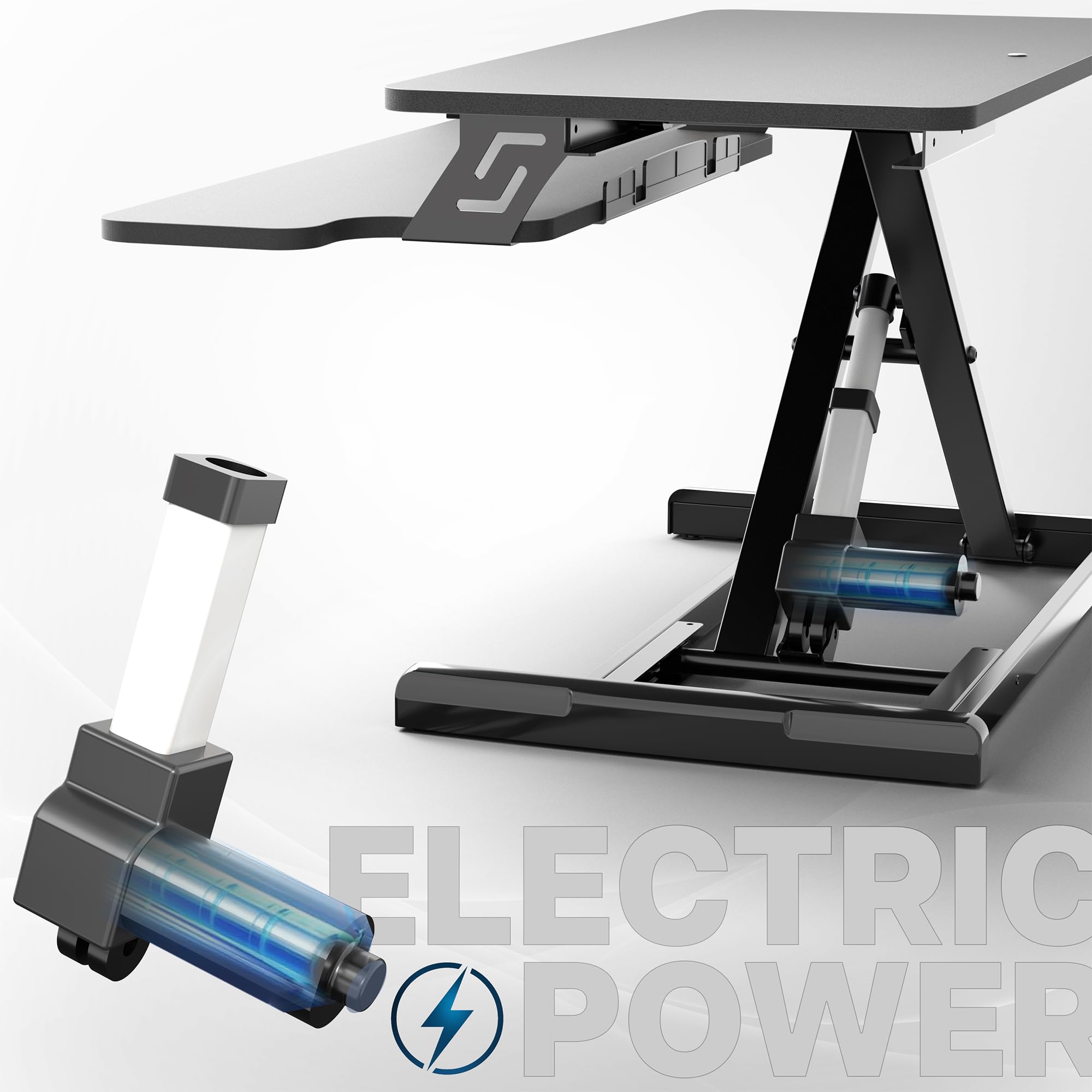 VIVO Electric Motor Desk Converter, Height Adjustable Riser, Sit to Stand Dual Monitor and Laptop Workstation with Wide Keyboard Tray