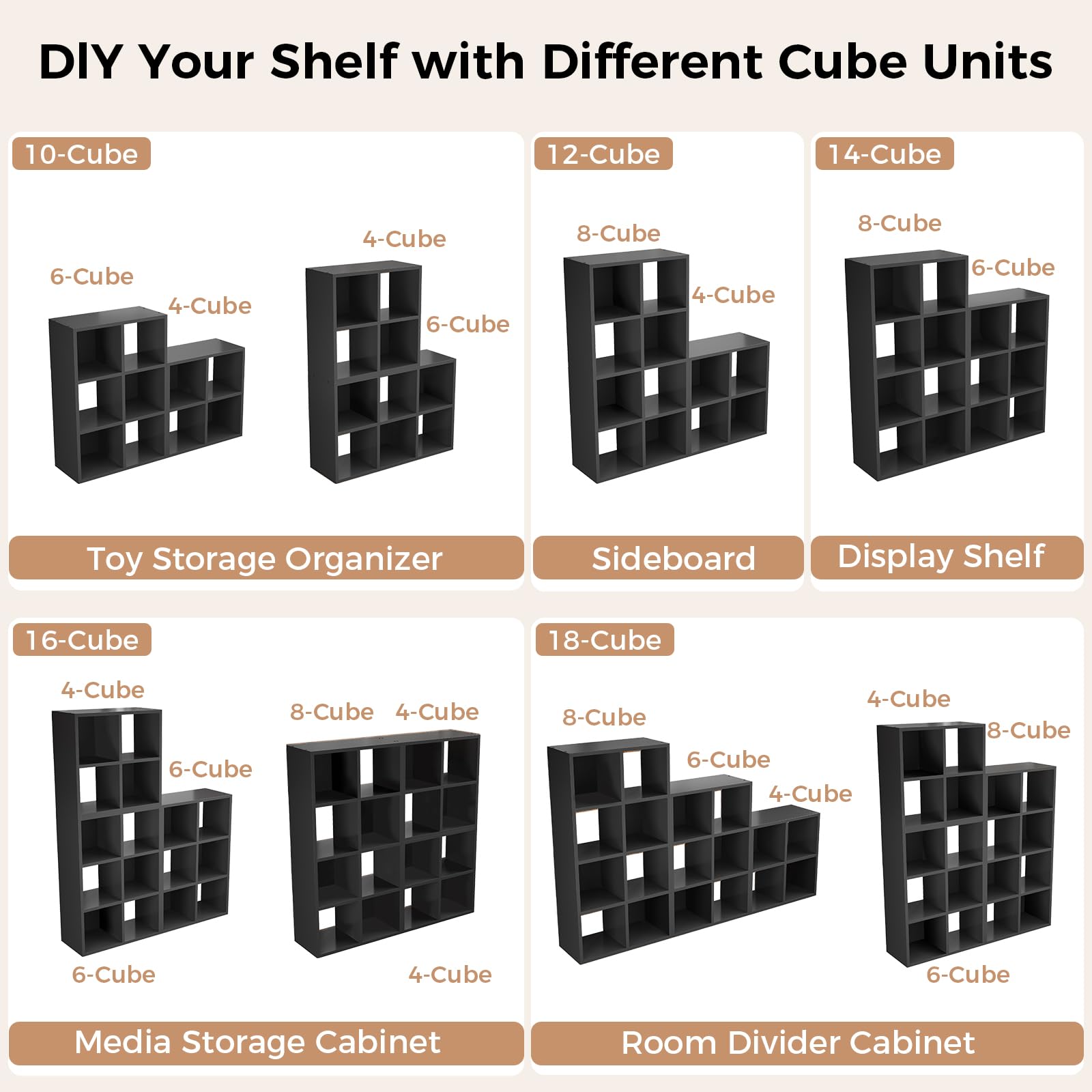 LUCKLIFE 8-Cube Storage Organizer Modular Bookcase Shelf, DYJ-B3001-L1