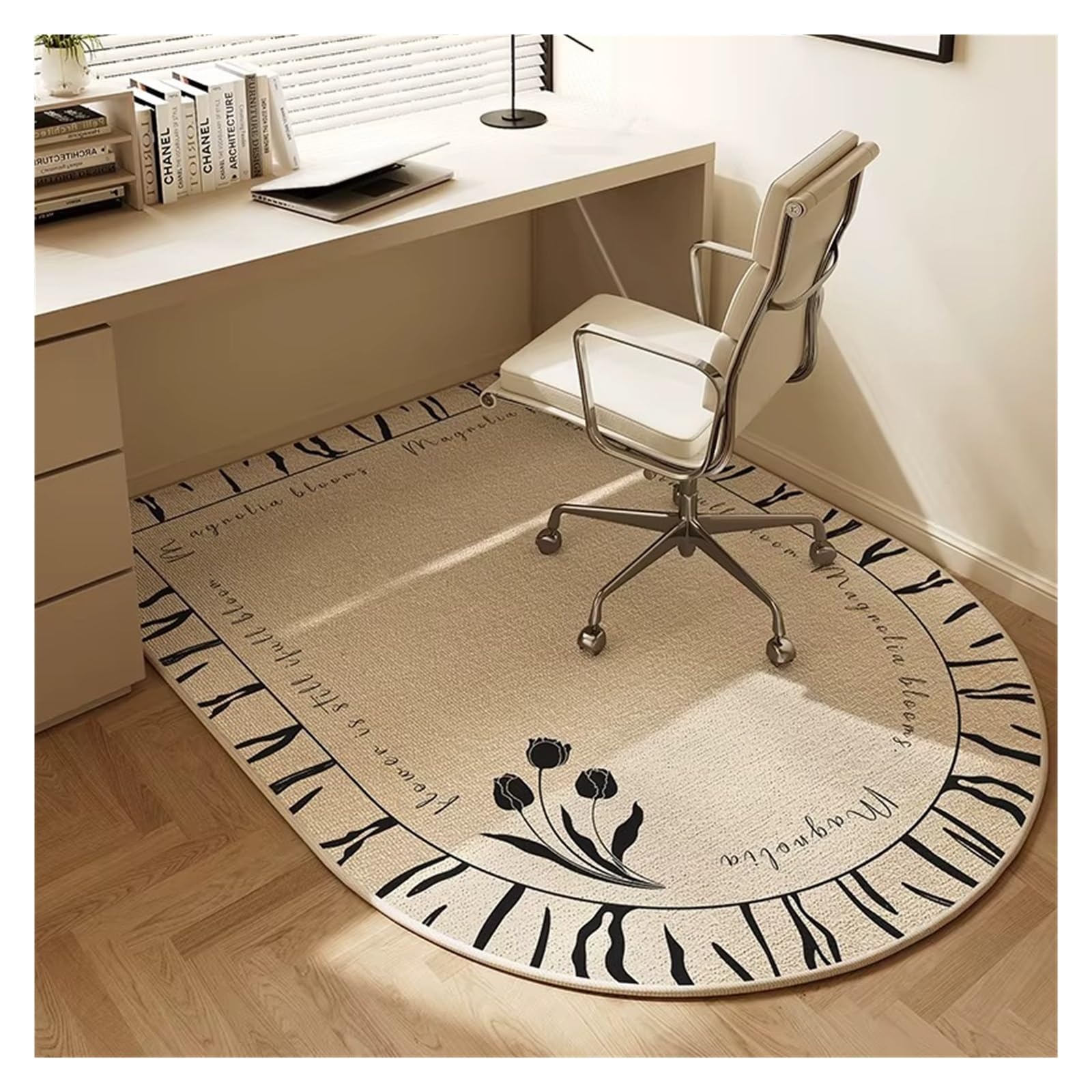 Non-Slip Beige Striped Office Chair Floor Mat Rug