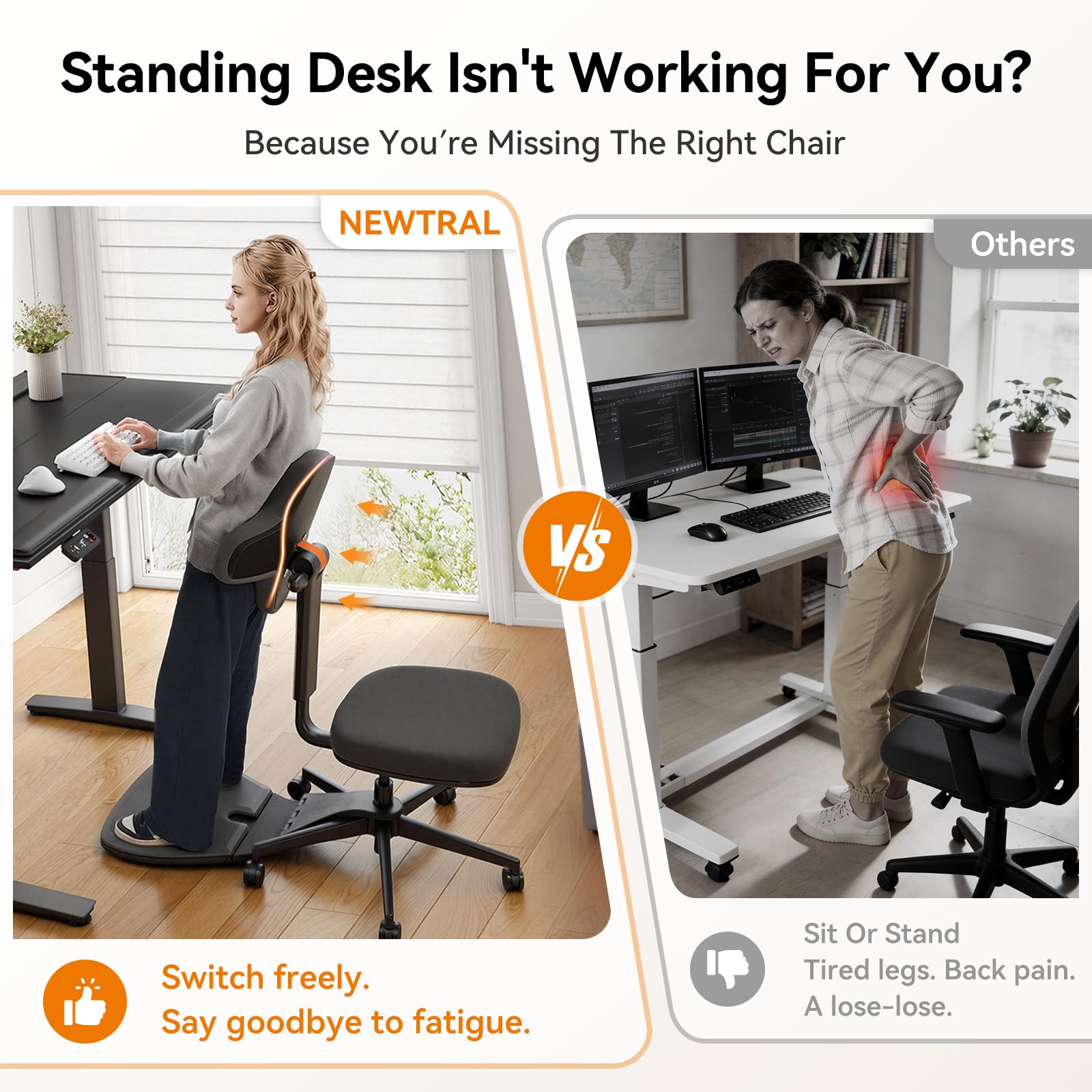 Newtral Standing Desk Chair, 6-in-1 Ergonomic Standing Mate Chair, Adjustable Sit Stand Lean Perch Saddle Stool with Flip Backrest, Dynamic Posture Support & Built-in Anti-Fatigue Design, MT-M-DG