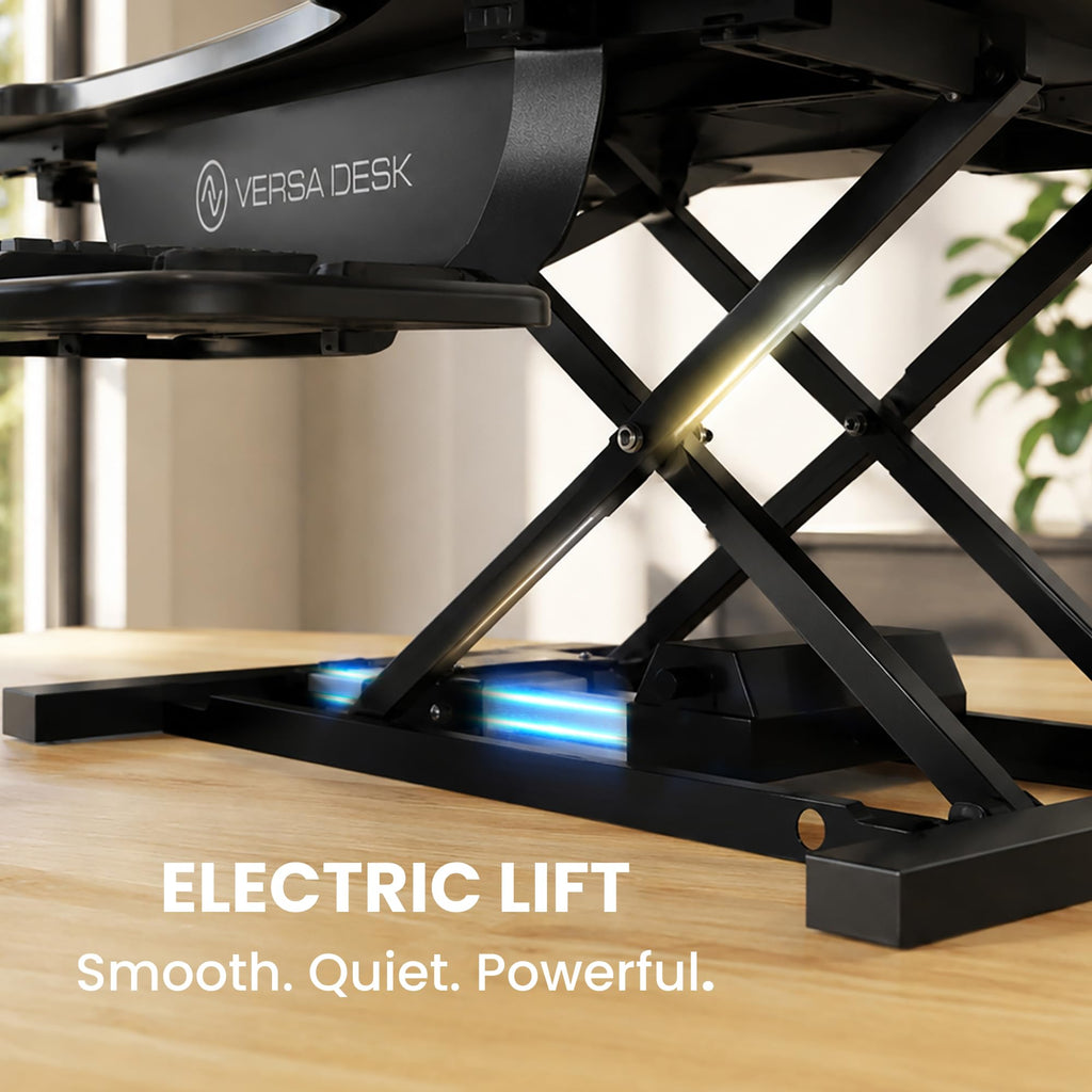 VERSADESK Electric Standing Desk Converter, PowerPro Height Adjustable, Sit to Stand Riser With Keyboard Tray, Push-Button Control Switch With USB Charging Port