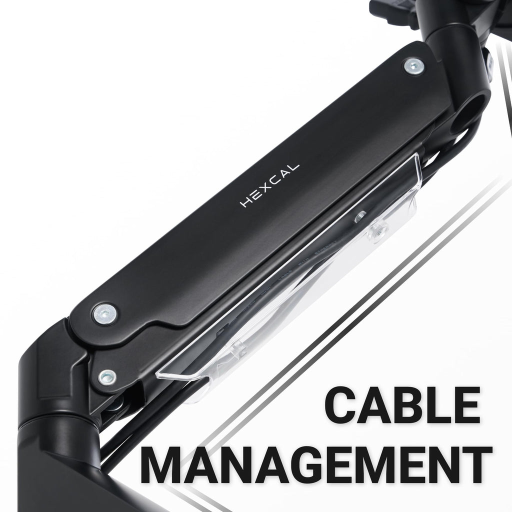 Hexcal Heavy Duty Monitor Arm for 57" Ultrawide Screens, Support up to 59.4 lbs, Full Motion Desk Mount with Quick Release VESA (75/100/200mm), C-Clamp & Grommet Base, Space-Saving Design