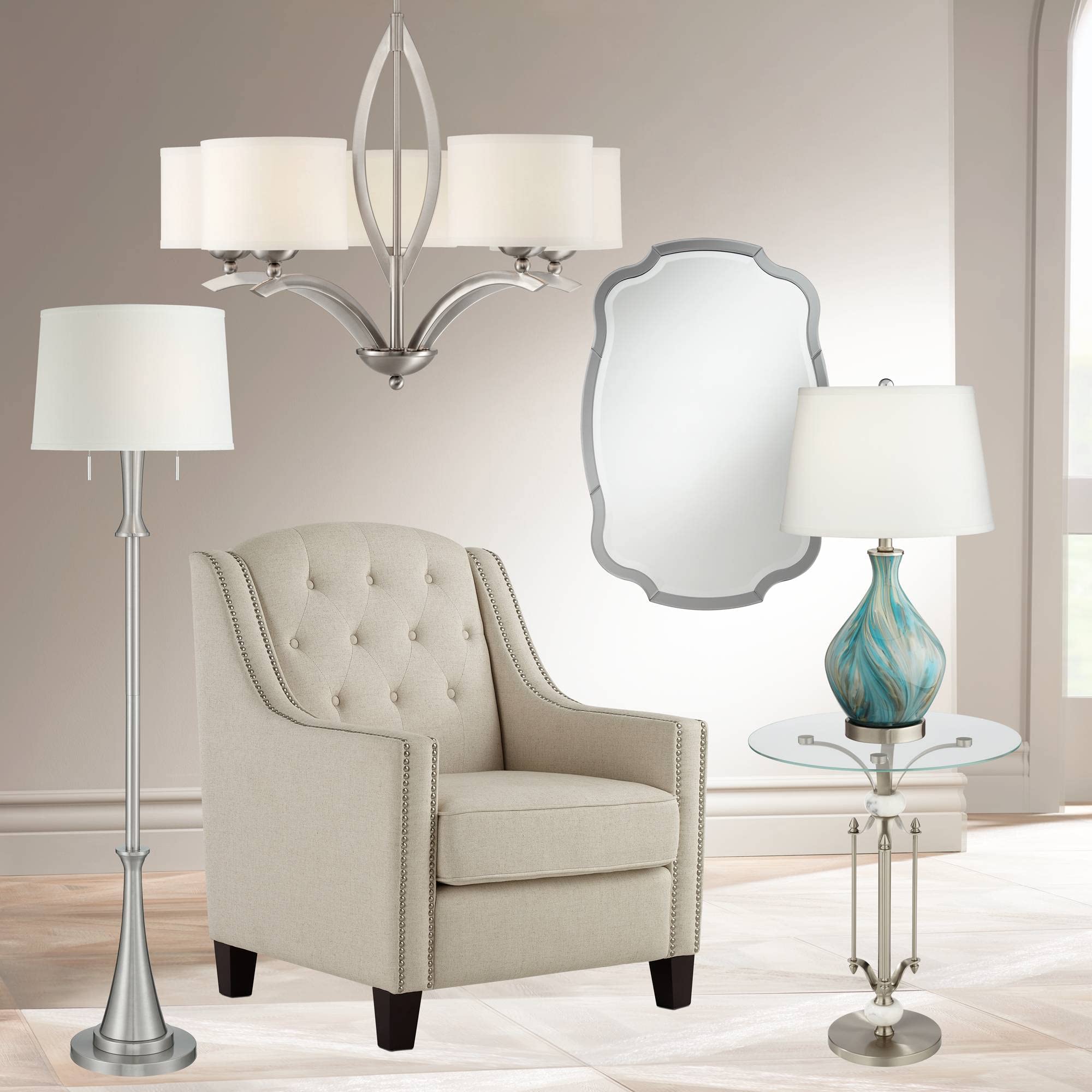 360 Lighting Karl 63 3/4" Tall Luxe Modern Brushed Nickel Floor Lamp