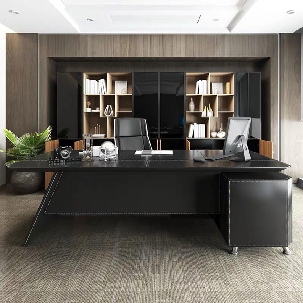 HONGYISHI L Shaped Desk with Drawer Cabinet, Executive Computer Desk L-Shaped Computer Desk Home Office Furniture Black