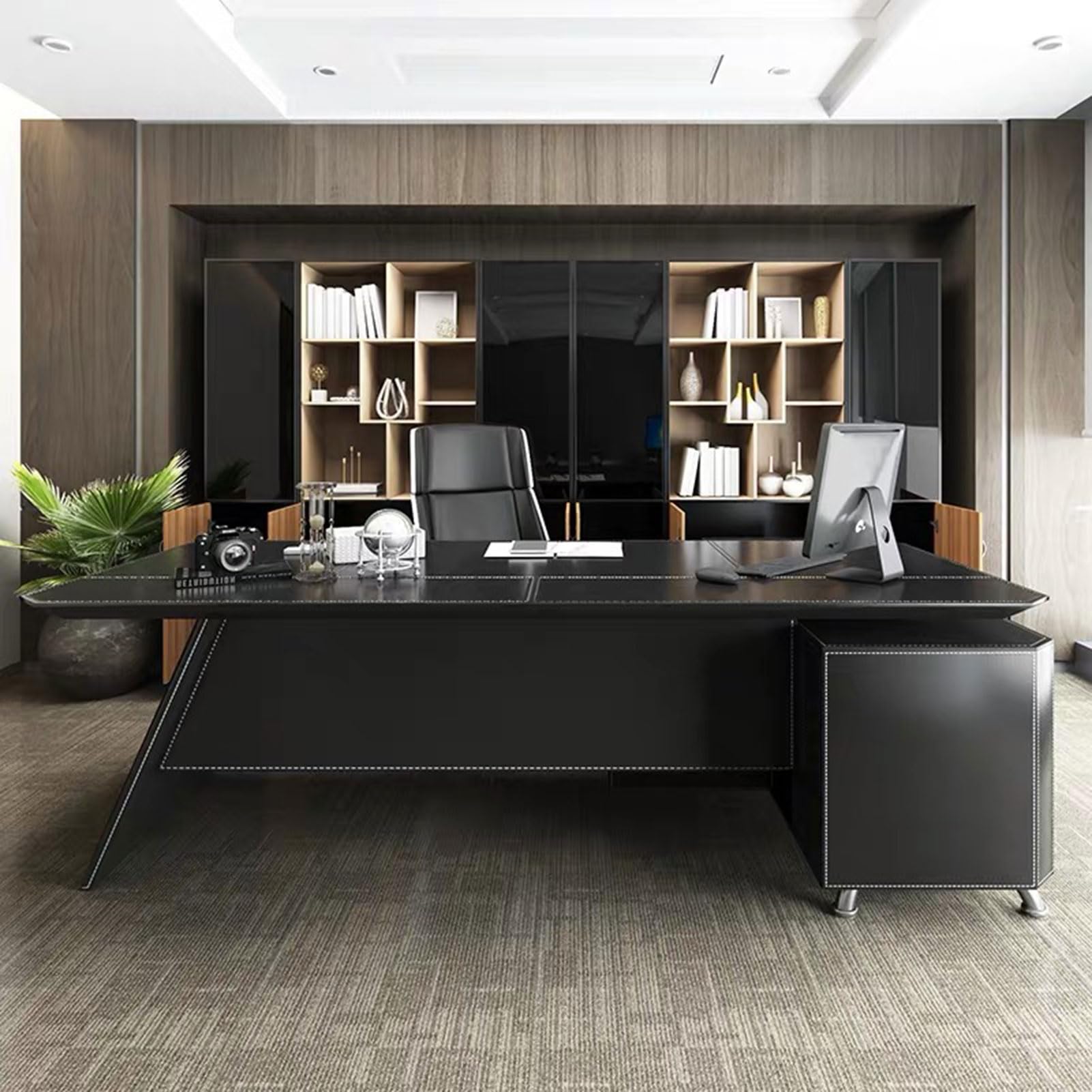 HONGYISHI L Shaped Desk with Drawer Cabinet, Executive Computer Desk L-Shaped Computer Desk Home Office Furniture Black