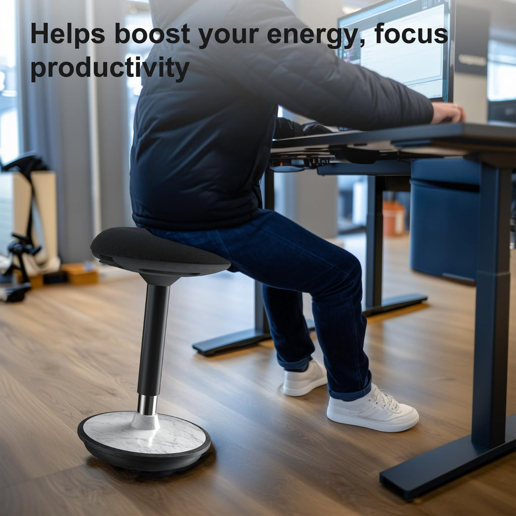 ERGO COLLECT Adult Wobble Stool - Anti-Fatigue Standing Desk Stool with 360° Rocking Non-Slip Curved Base, Height Adjustable 22-32 Inch Standing Chair for Home & Office,Faux Marble