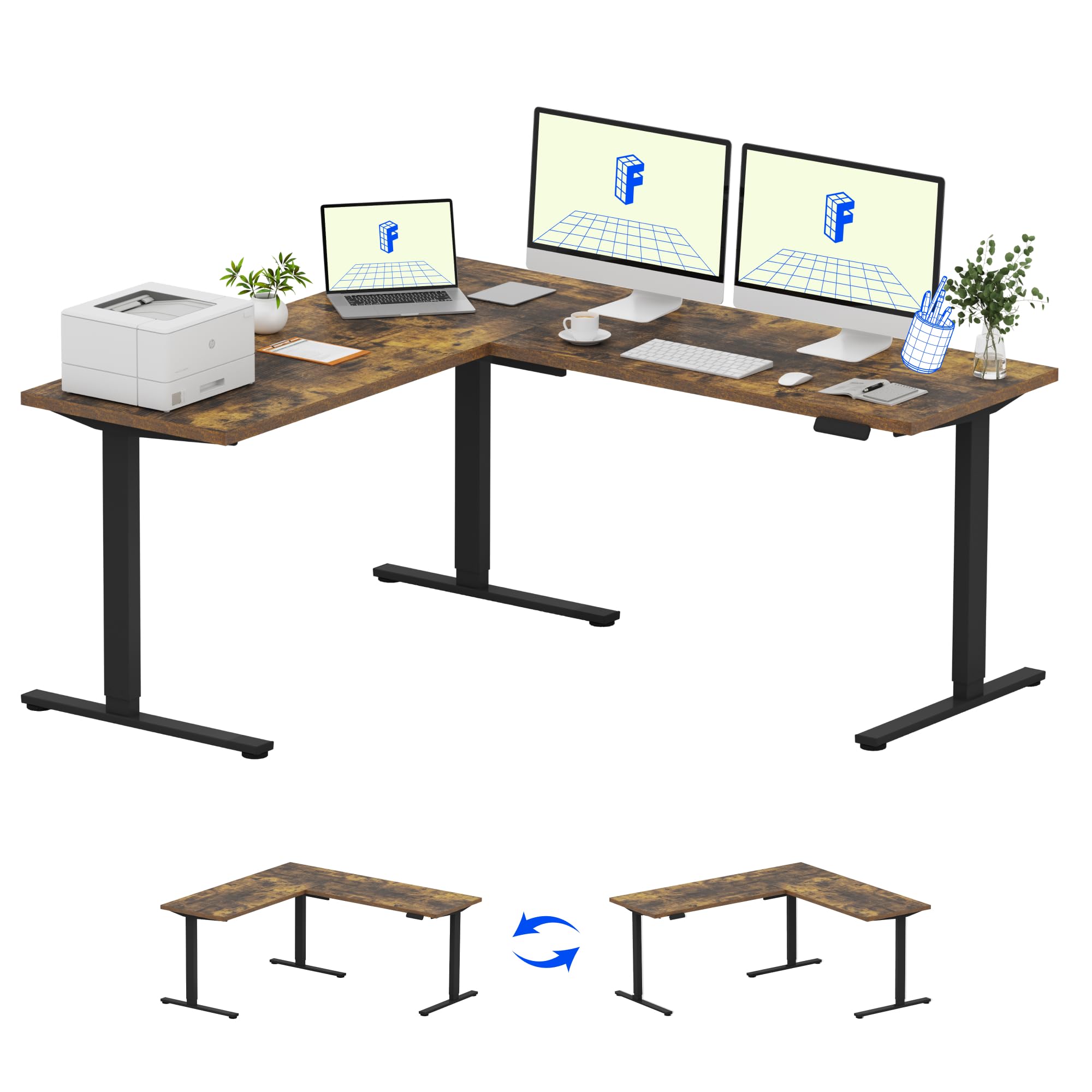 FLEXISPOT L-Shaped Height-Adjustable Corner Standing Desk
