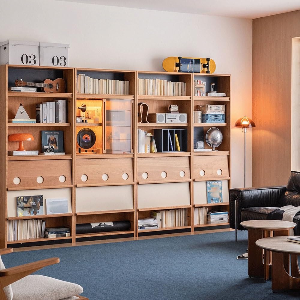 hezhuhe2258 Book Shelf Freely Combinable Bookcase Retro Minimalist Flip-Up Cabinet Display Storage Adjustable Shelves