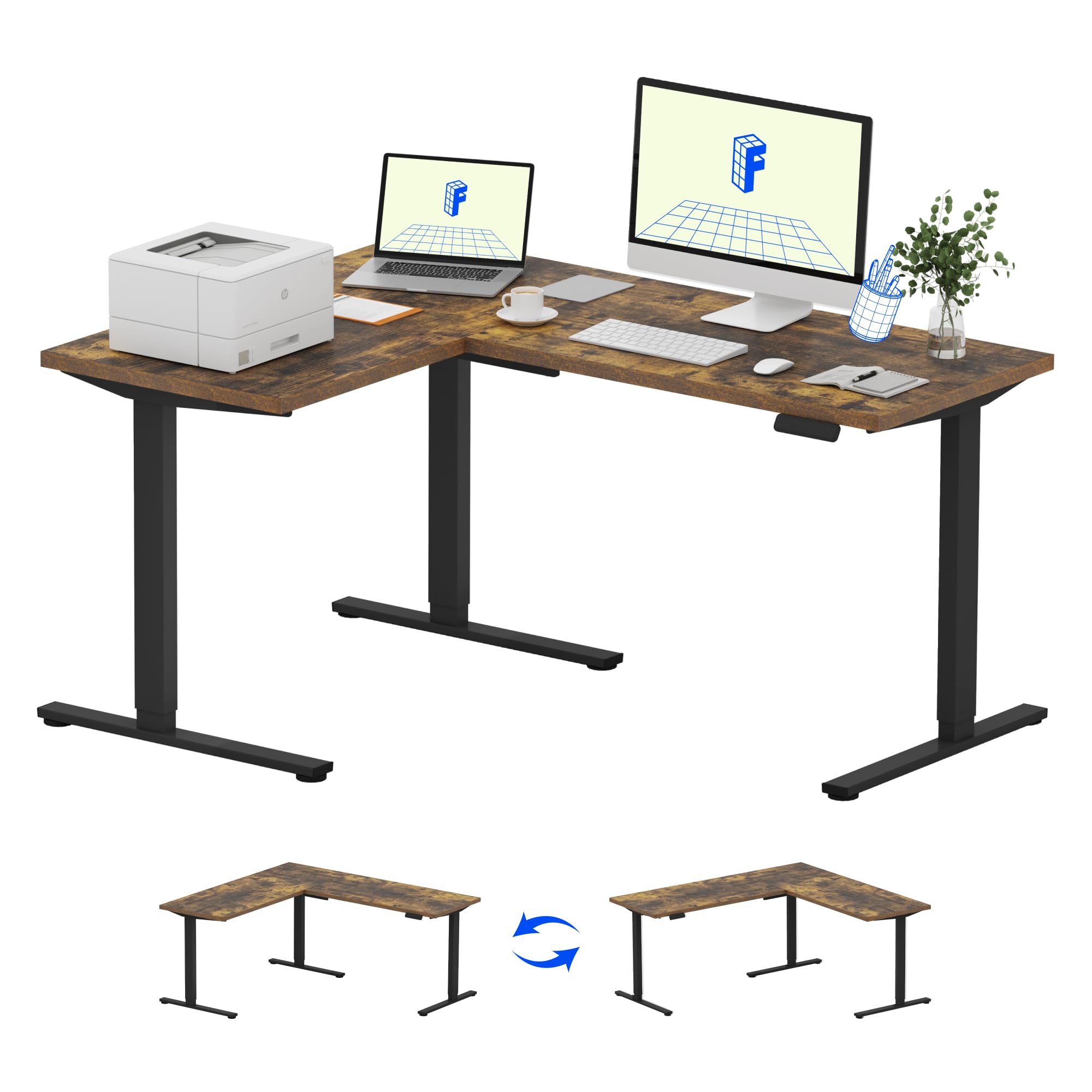 FLEXISPOT L-Shaped Height-Adjustable Corner Standing Desk
