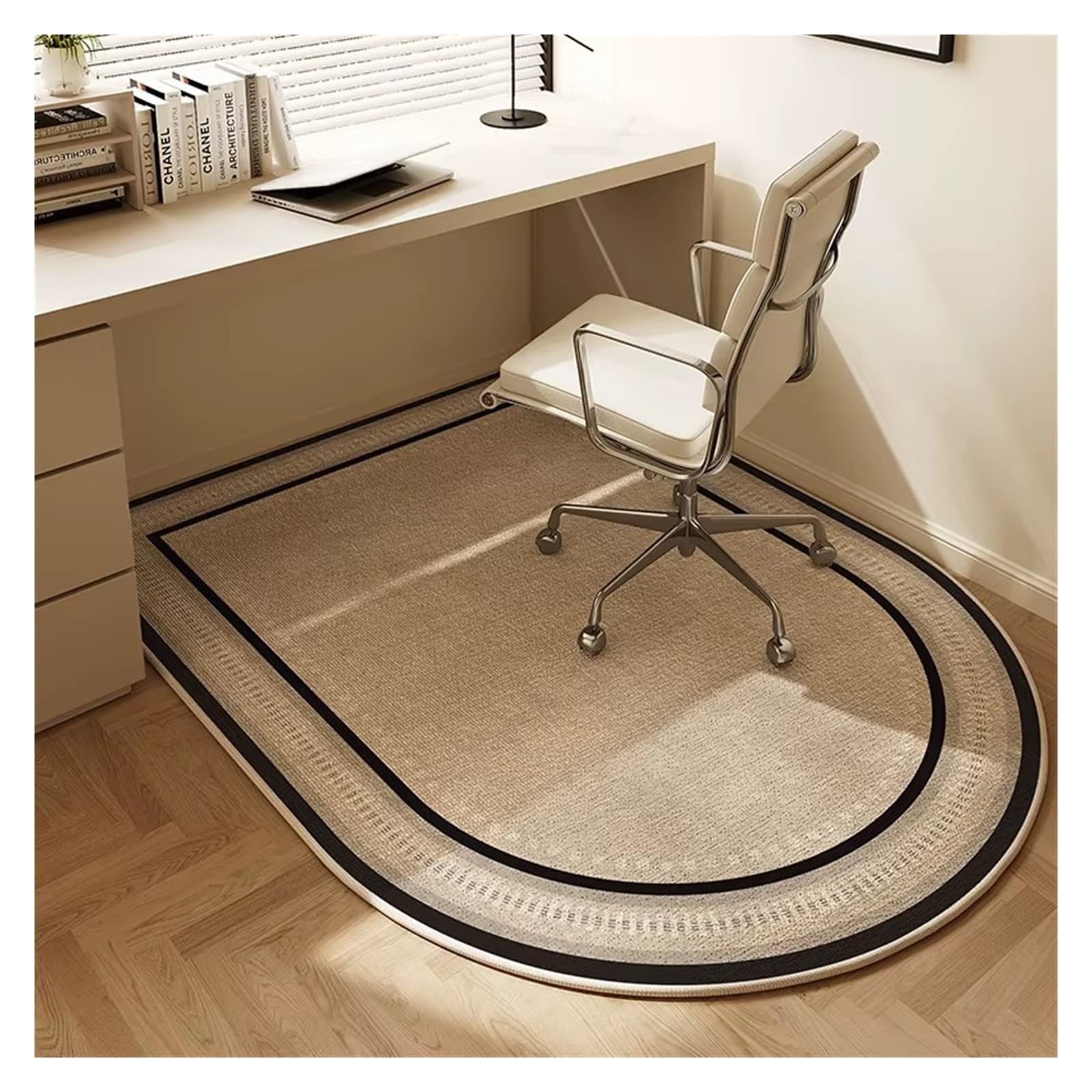 Non-Slip Beige Striped Office Chair Floor Mat Rug