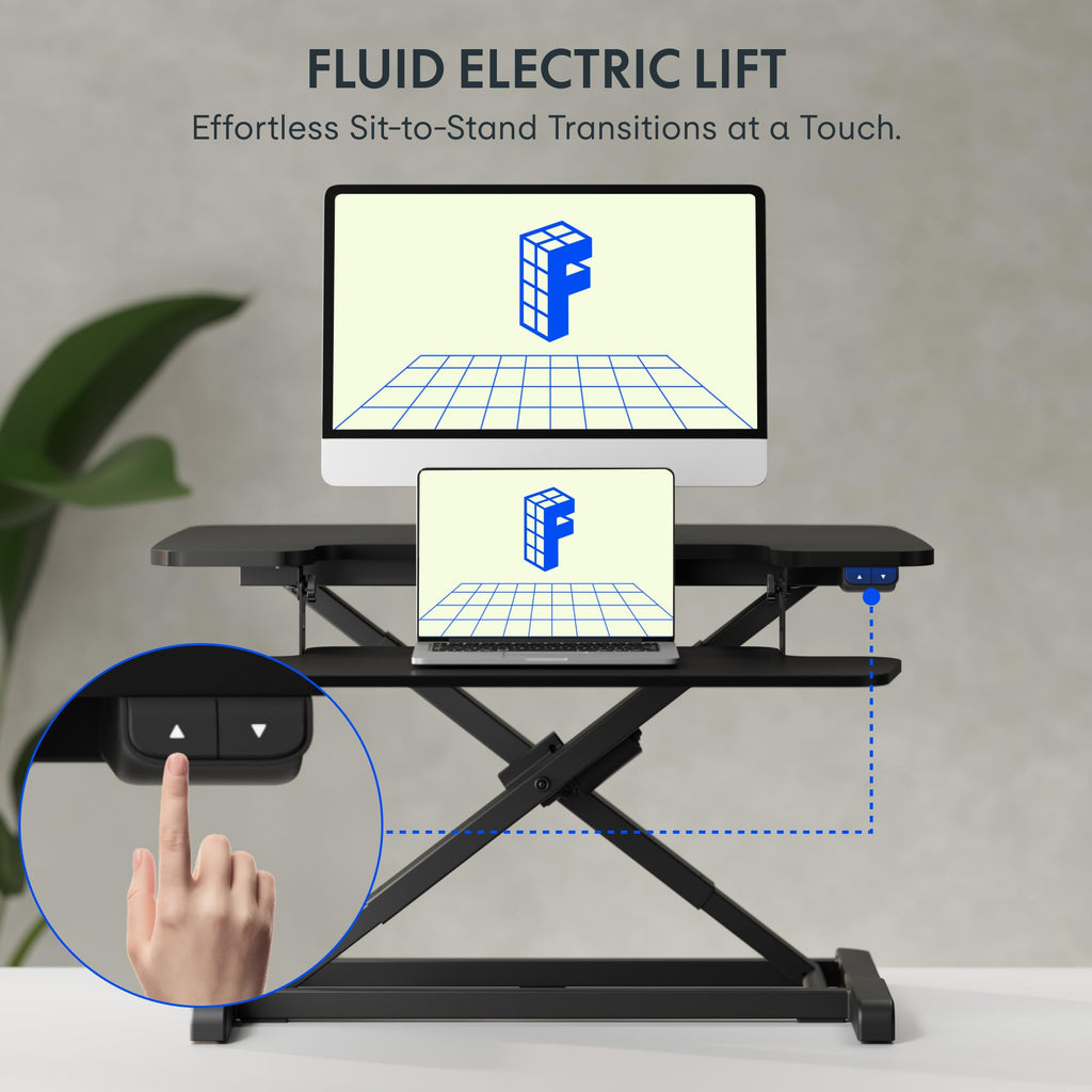 FLEXISPOT Electric Standing Desk Converter, Motorized Sit to Stand Desk Riser, Height Adjustable Desktop Monitor and Laptop Workstation with Wide Keyboard Tray