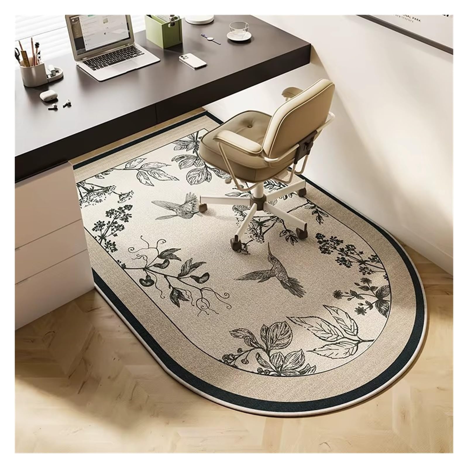 Non-Slip Beige Striped Office Chair Floor Mat Rug